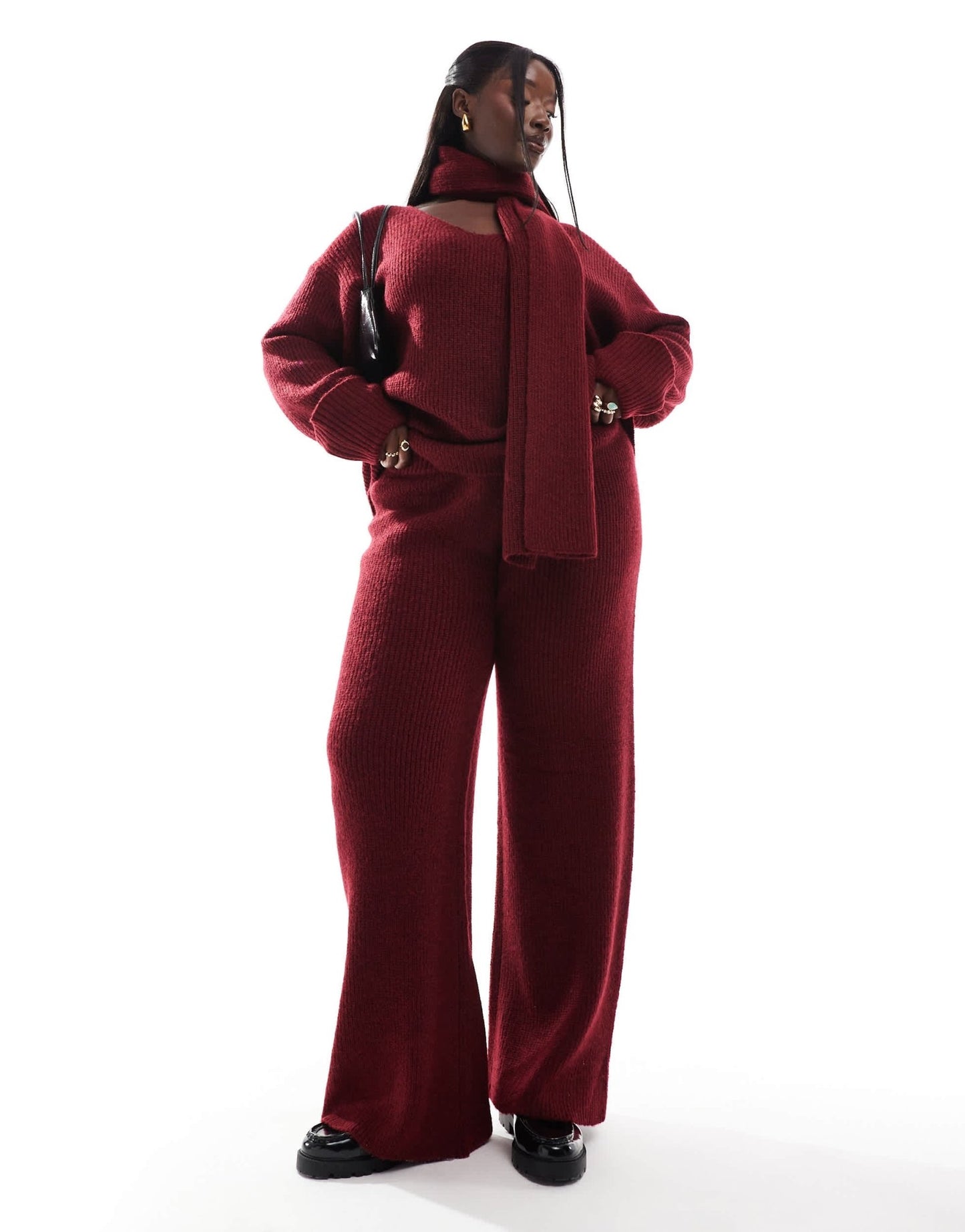 4th & Reckless Plus knitted wide leg trousers co - ord in burgundy - ASOS Sample Sale