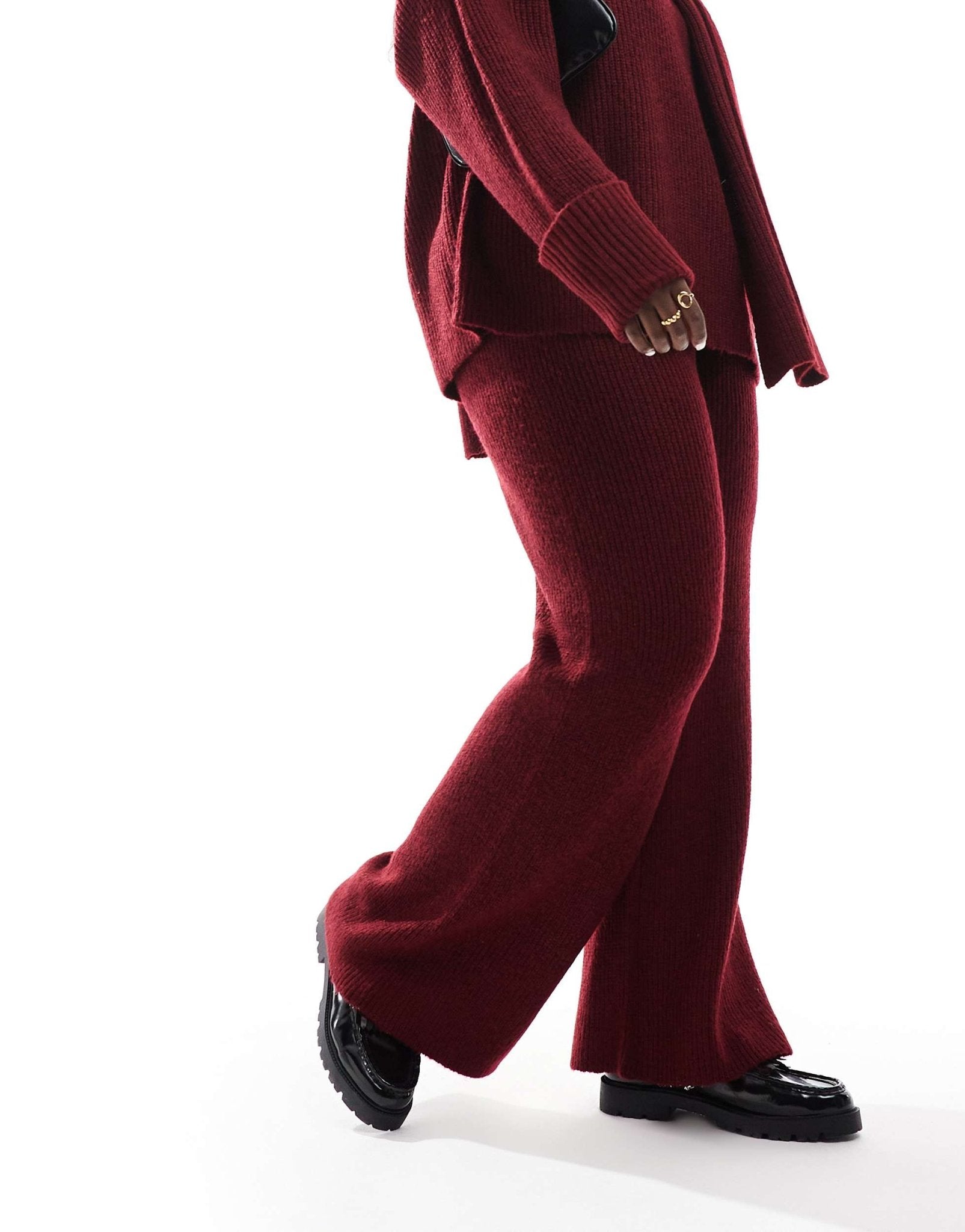 4th & Reckless Plus knitted wide leg trousers co - ord in burgundy - ASOS Sample Sale