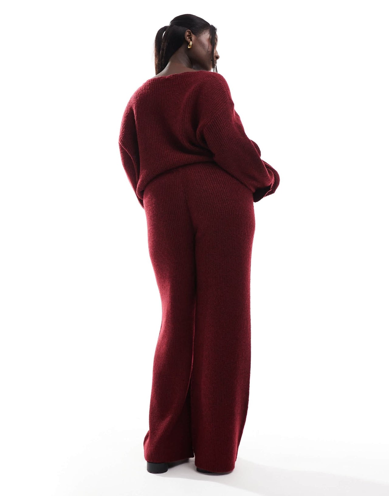 4th & Reckless Plus knitted wide leg trousers co - ord in burgundy - ASOS Sample Sale