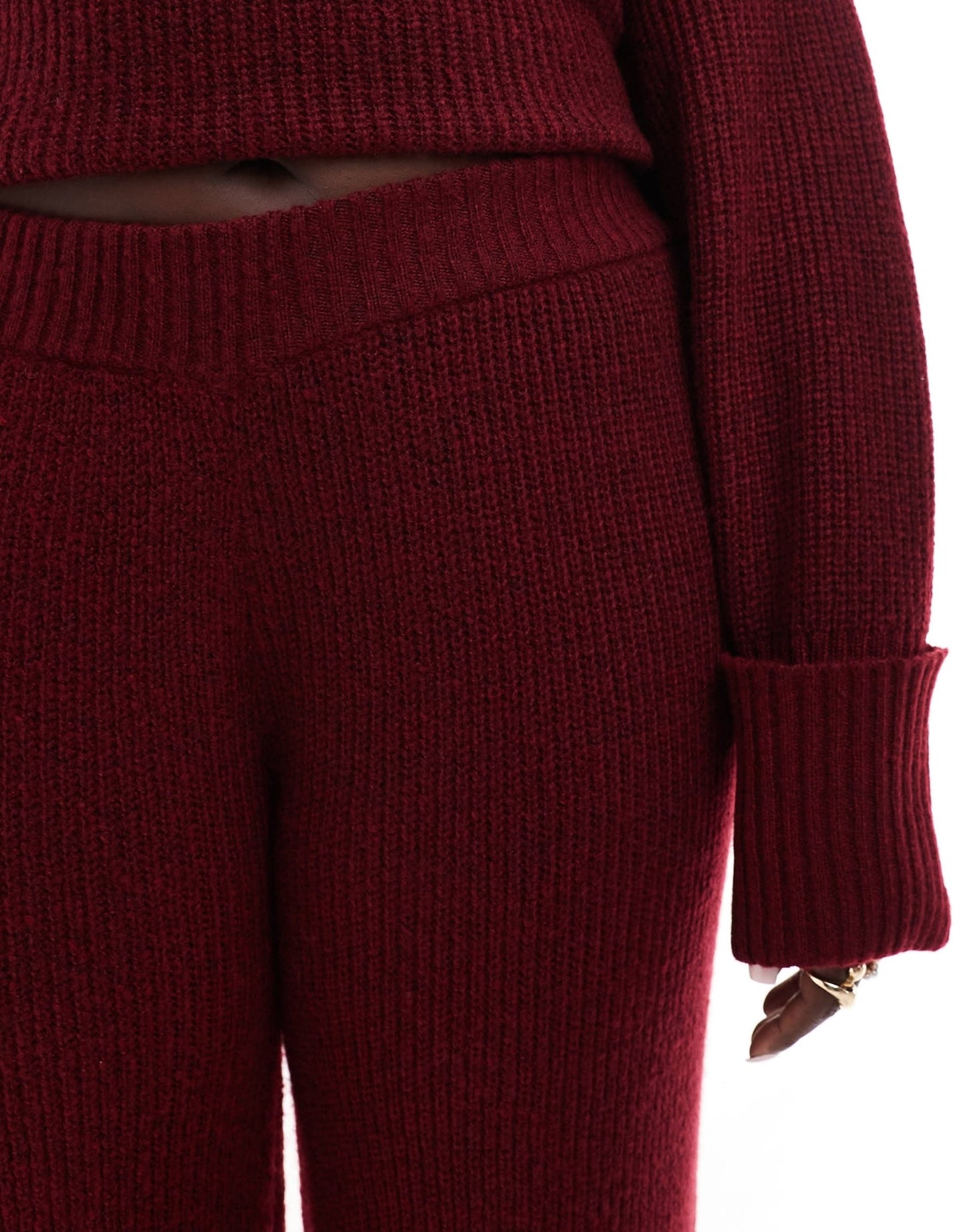 4th & Reckless Plus knitted wide leg trousers co - ord in burgundy - ASOS Sample Sale