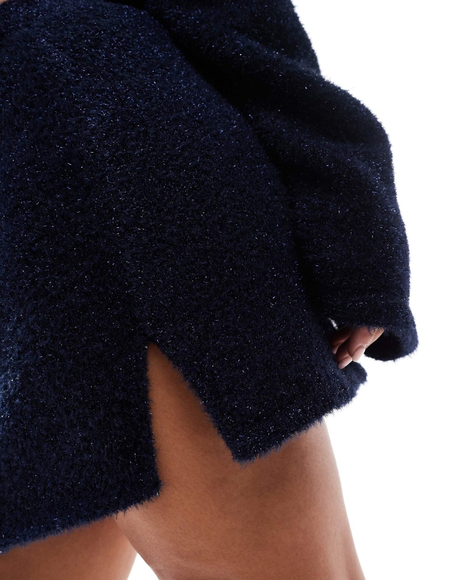 4th & Reckless Plus metallic tinsel knit split mini skirt co - ord in navy - ASOS Sample Sale