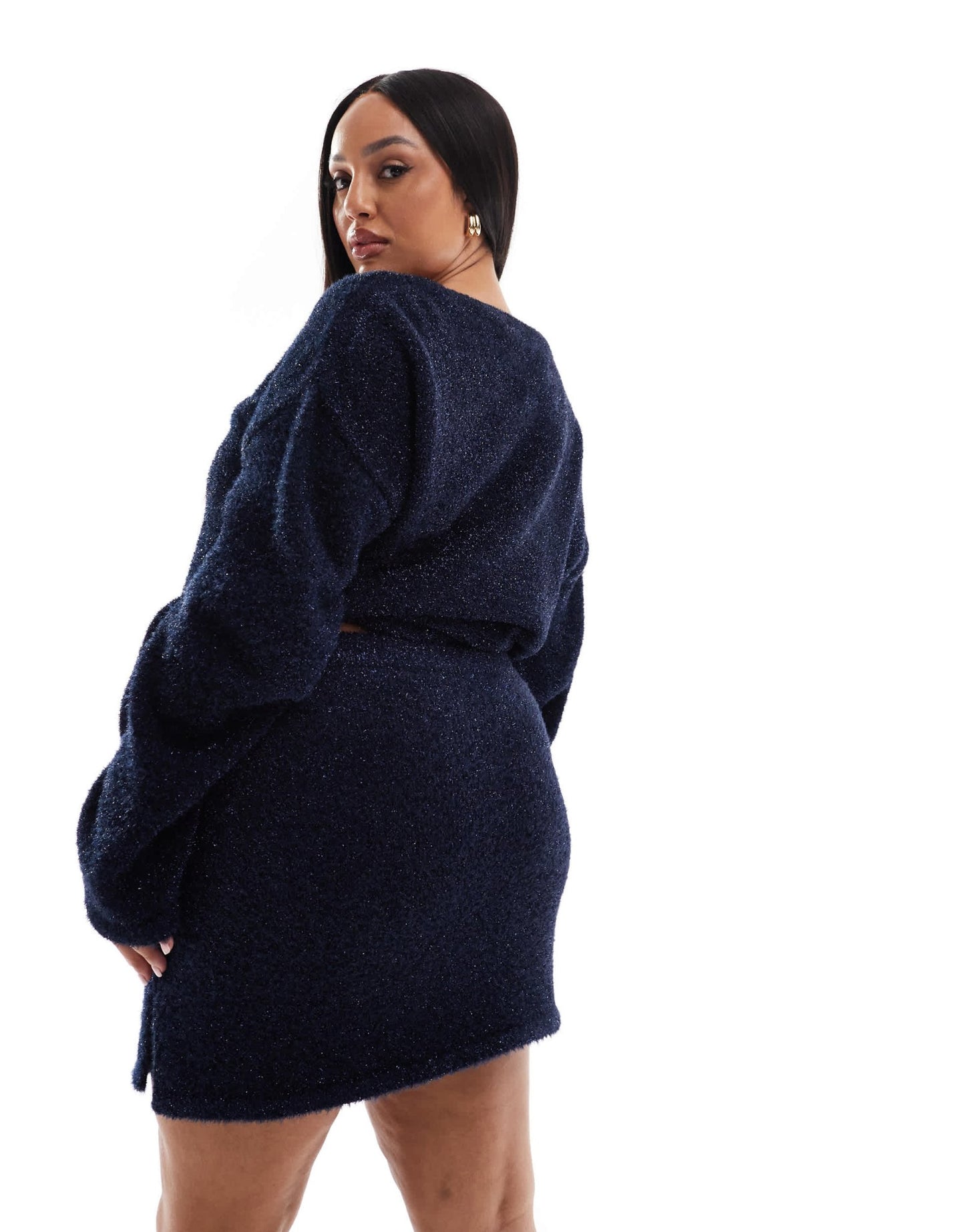 4th & Reckless Plus metallic tinsel knit split mini skirt co - ord in navy - ASOS Sample Sale