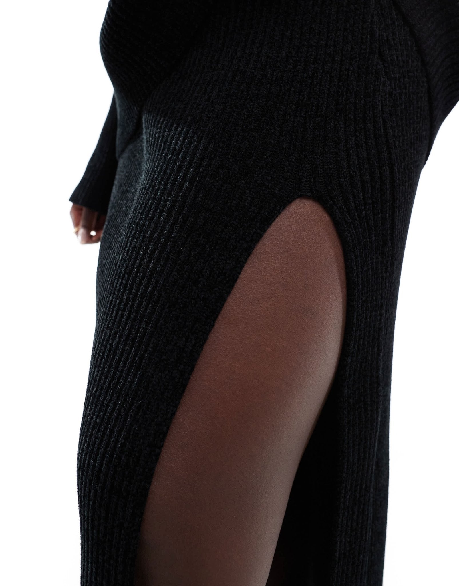 4th & Reckless Plus ribbed knit thigh split maxi skirt co - ord in black - ASOS Sample Sale