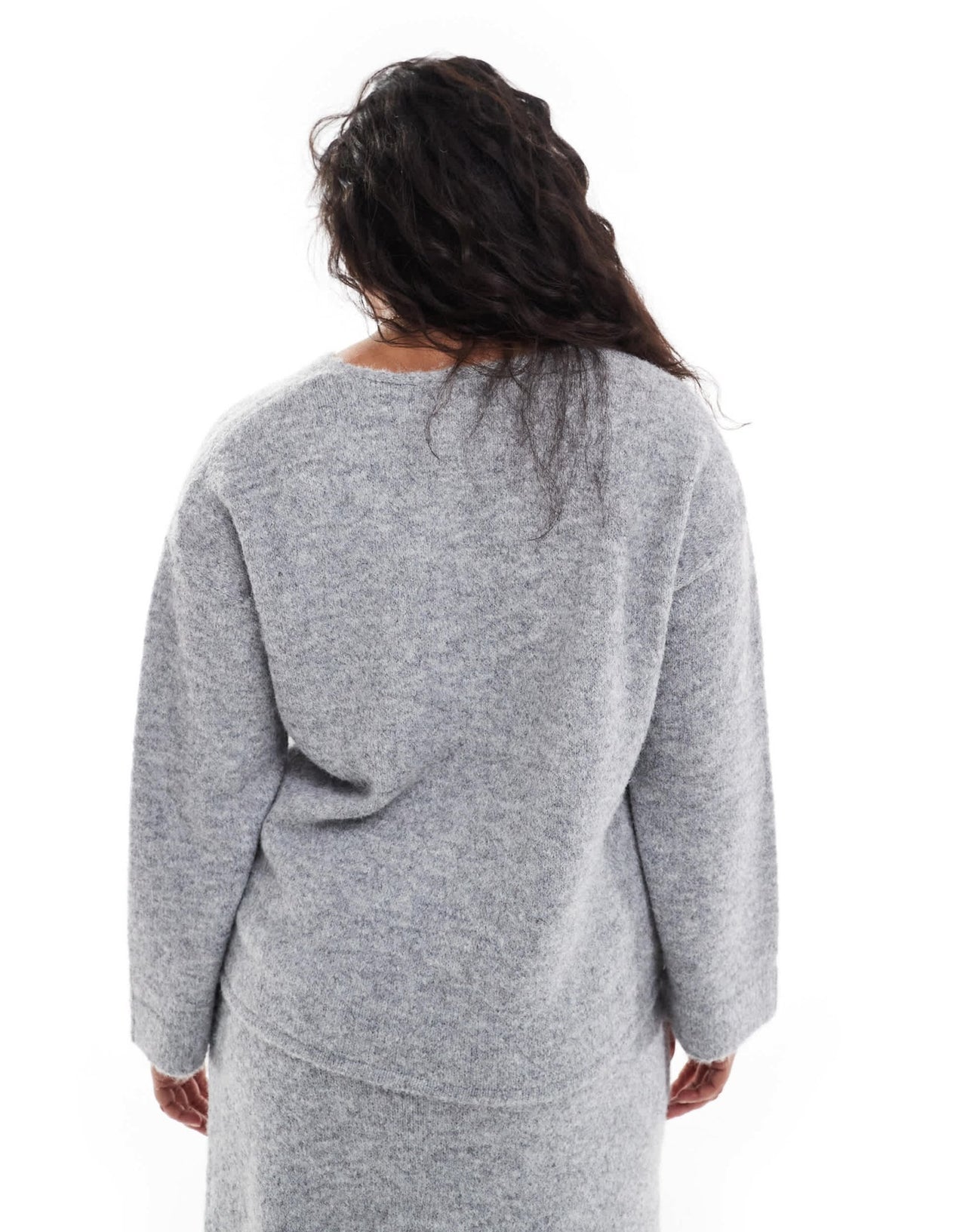 4th & Reckless Plus wool mix fluffy knit v neck jumper co - ord in grey - ASOS Sample Sale