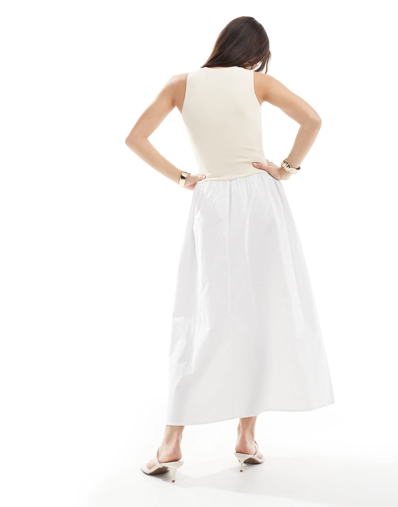4th & Reckless racerneck contrast drop waist maxi dress in beige and white - ASOS Sample Sale