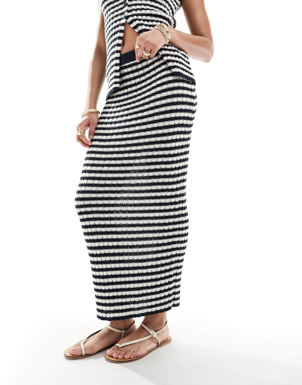 4th & Reckless ravello knit beach skirt co - ord in navy stripe - ASOS Sample Sale