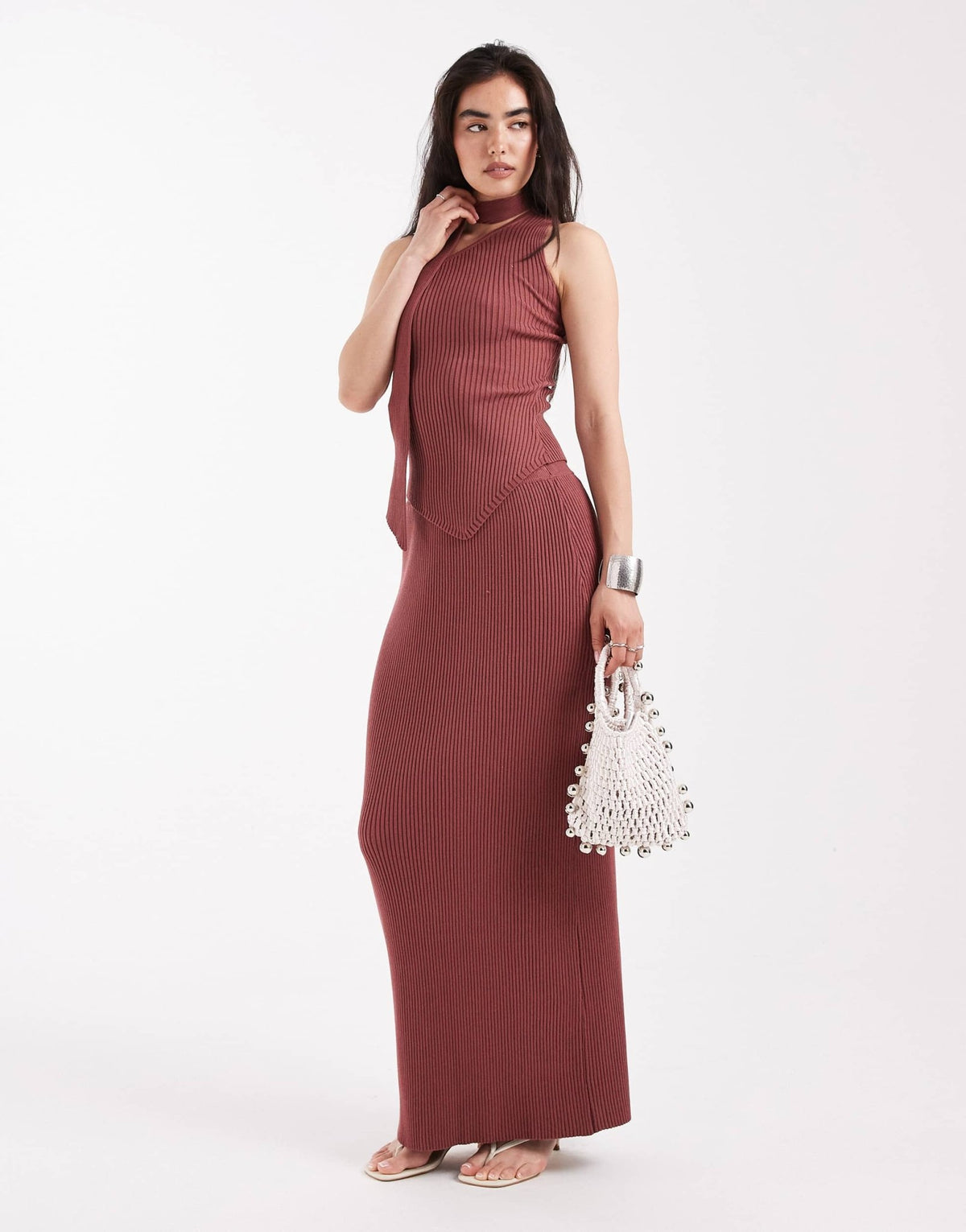 4th & Reckless rib knit maxi skirt co-ord in rust - ASOS Sample Sale