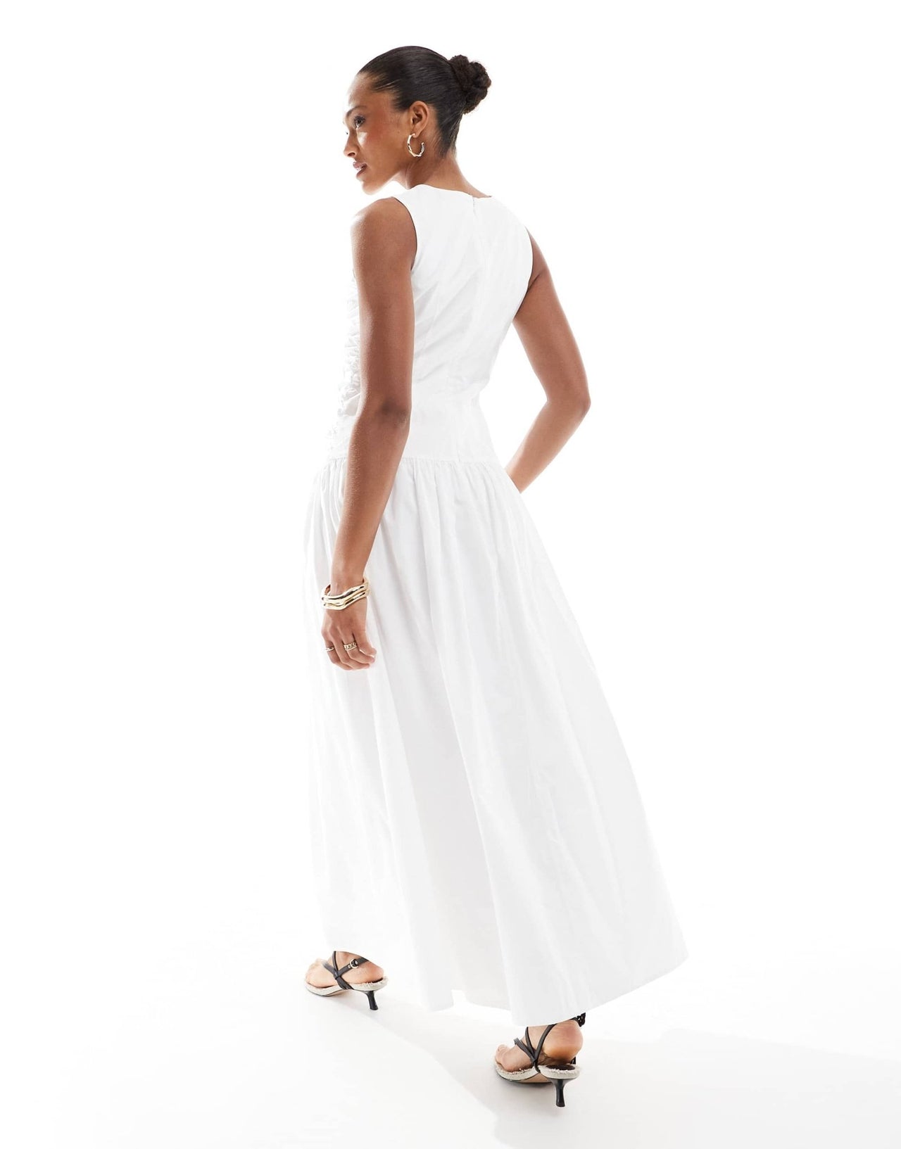 4th & Reckless ruched poplin sleeveless drop waist maxi dress in white - ASOS Sample Sale