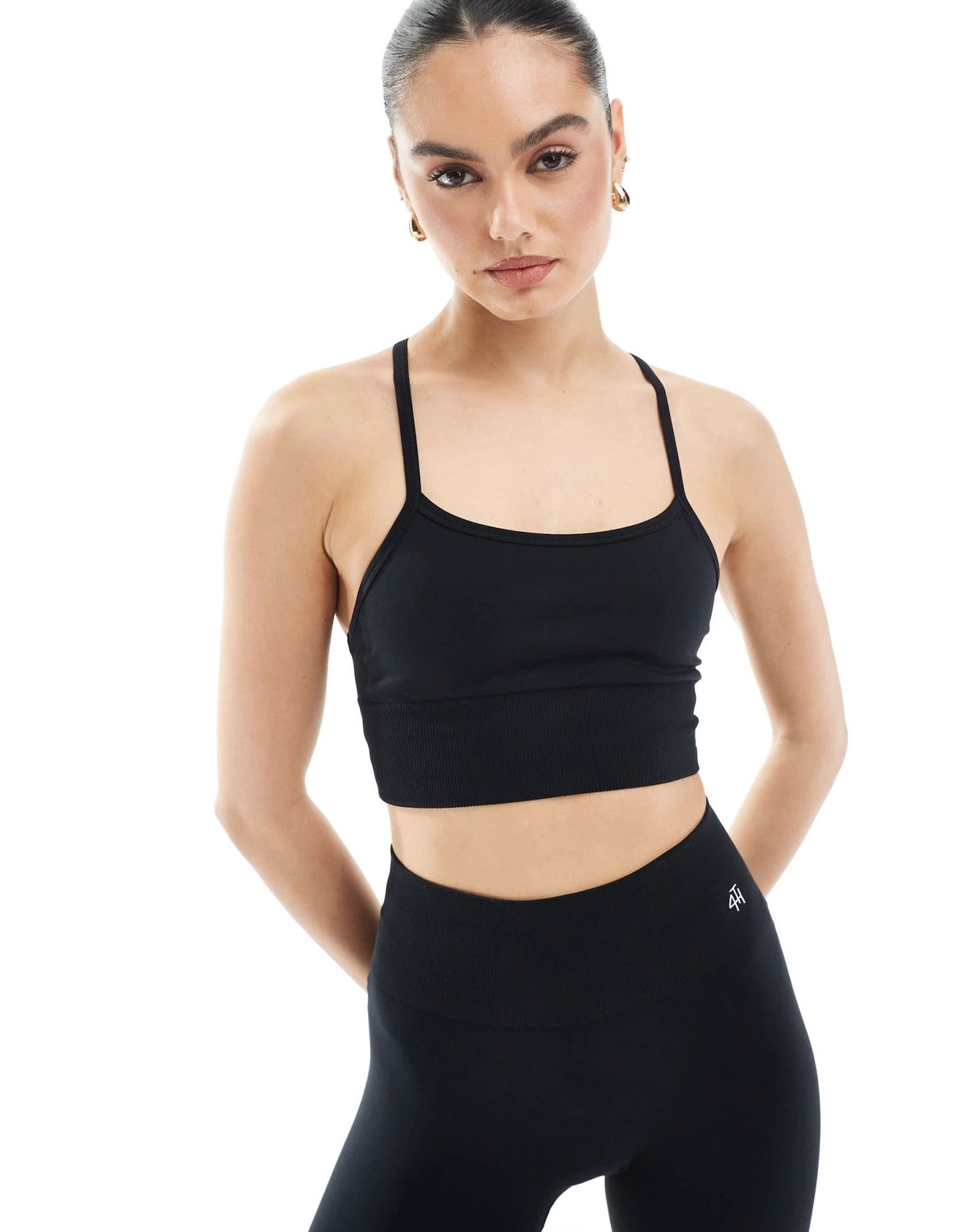 4th & Reckless seamless racer back cami sports bra co - ord in black - ASOS Sample Sale