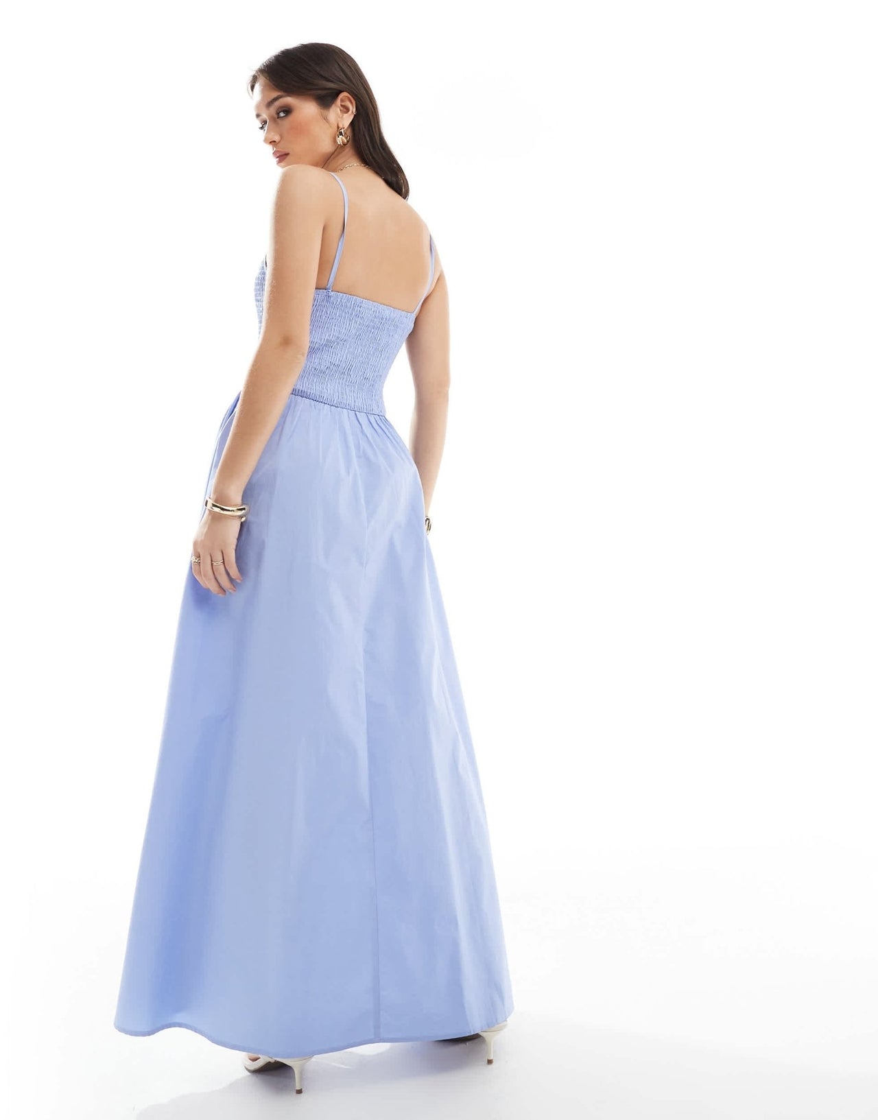 4th & Reckless shirred cami v waist ruched skirt maxi dress in blue - ASOS Sample Sale