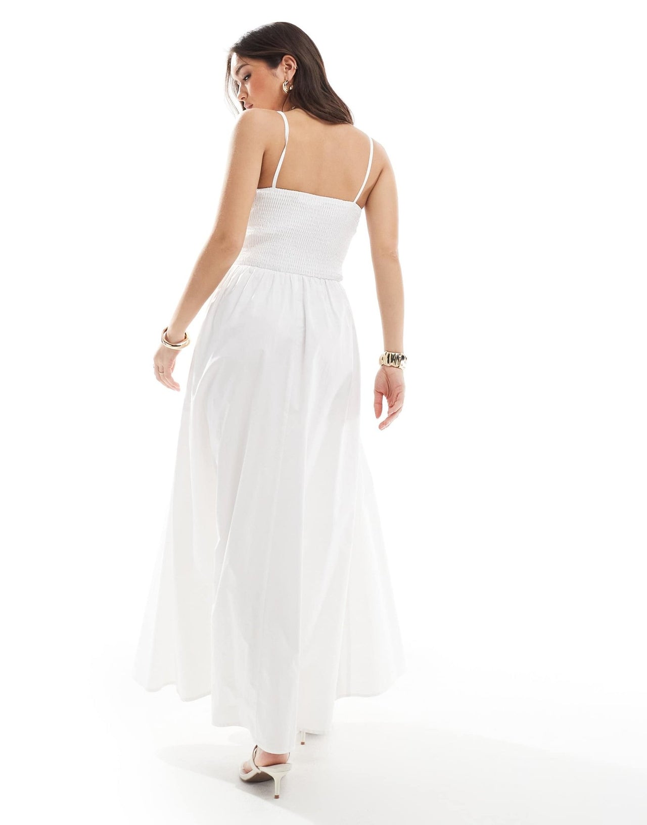 4th & Reckless shirred cami v waist ruched skirt maxi dress in white - ASOS Sample Sale