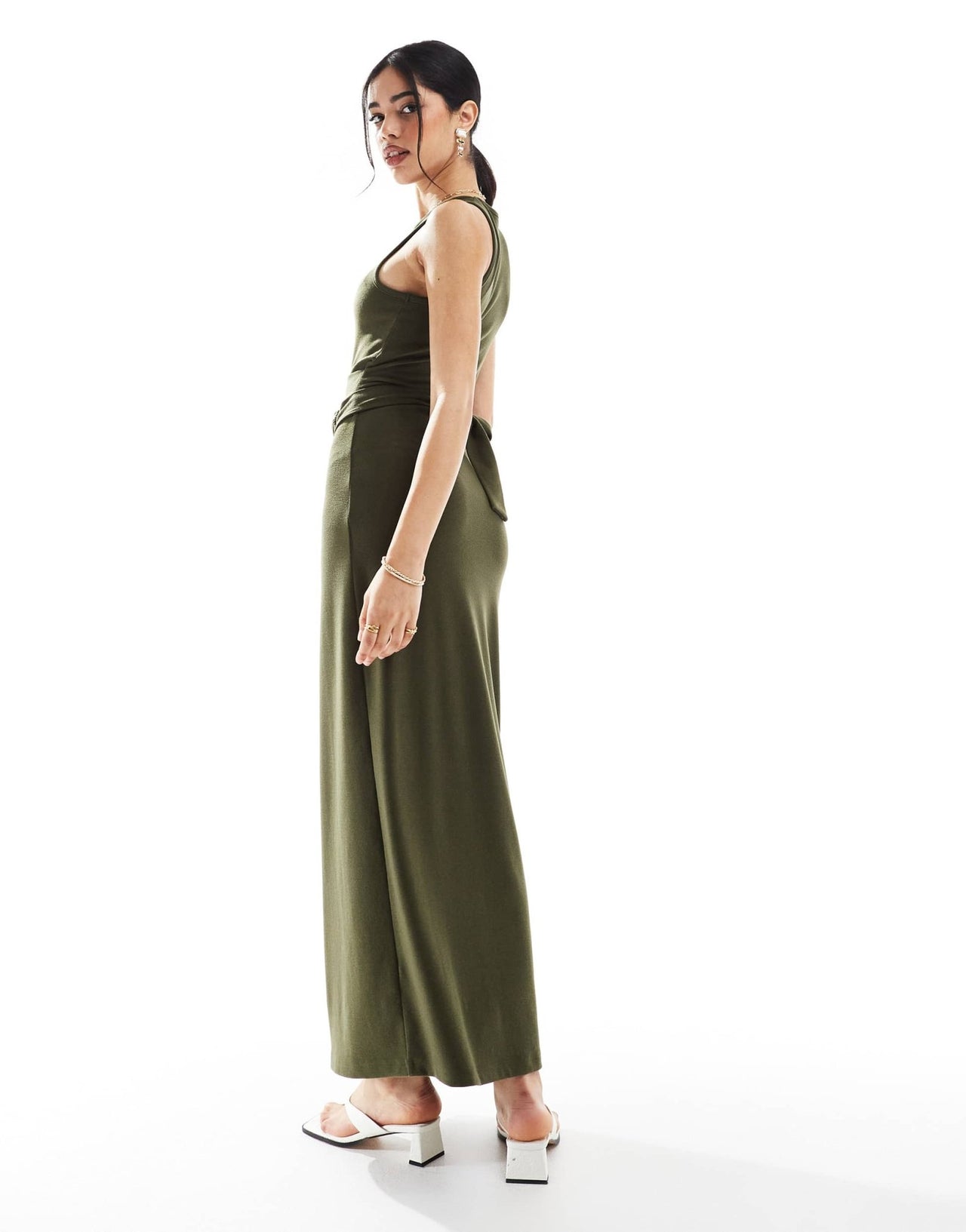 4th & Reckless sleeveless drape tie side maxi dress in olive - ASOS Sample Sale