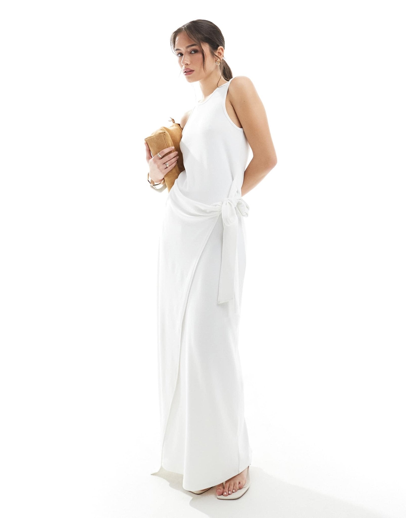 4th & Reckless sleeveless drape tie side maxi dress in white - ASOS Sample Sale