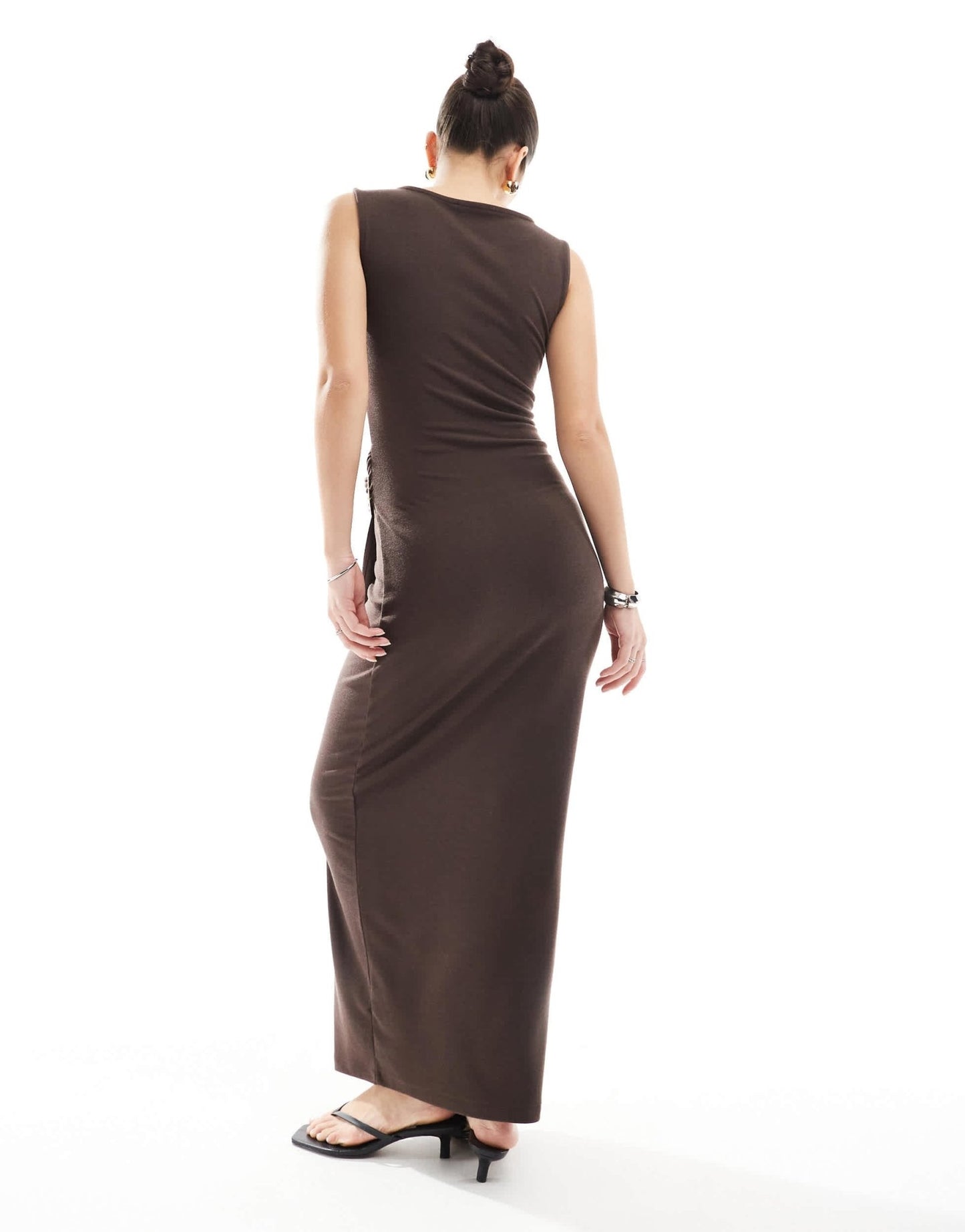 4th & Reckless sleeveless drape wrap ring detail maxi dress in chocolate - ASOS Sample Sale