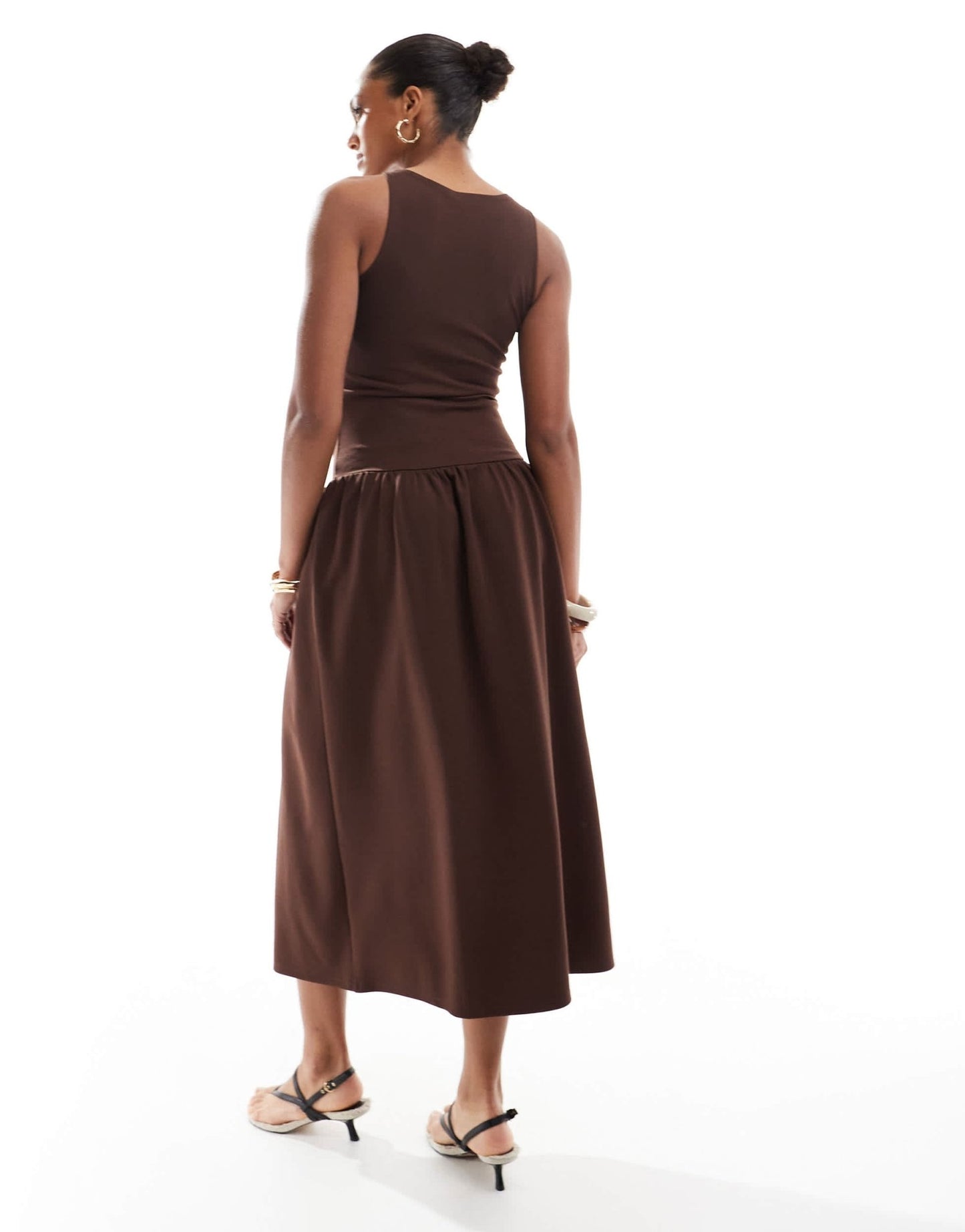 4th & Reckless sleeveless racerneck drop waist midaxi dress in chocolate - ASOS Sample Sale