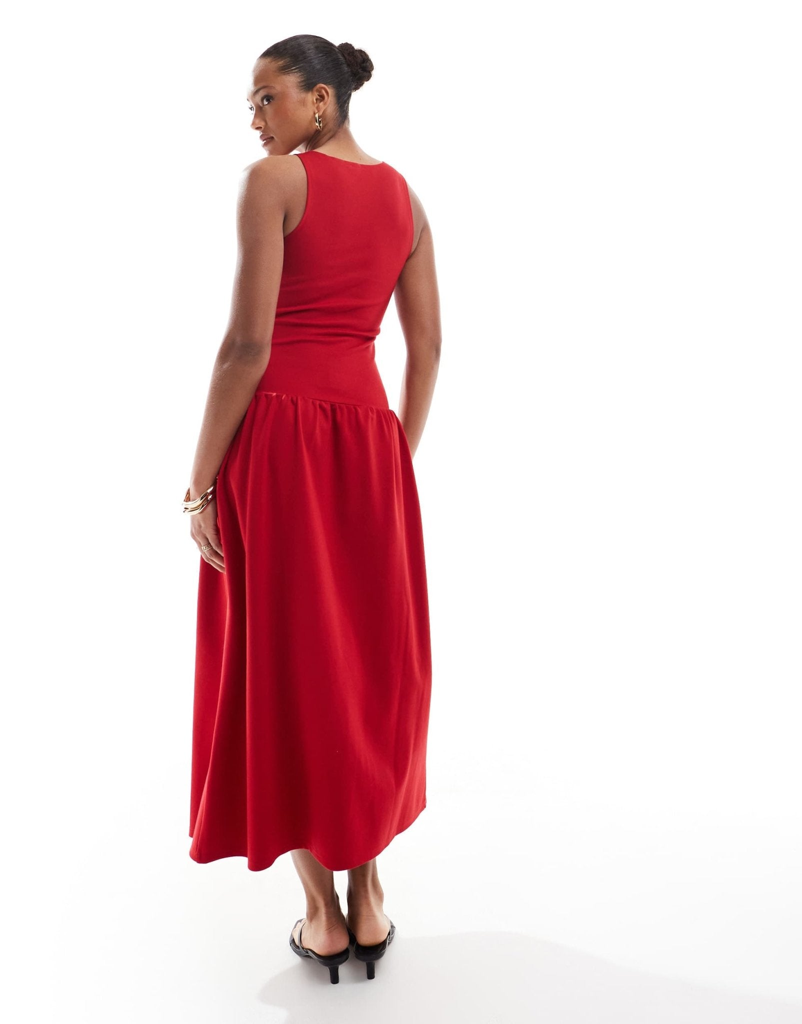 4th & Reckless sleeveless racerneck drop waist midaxi dress in red - ASOS Sample Sale