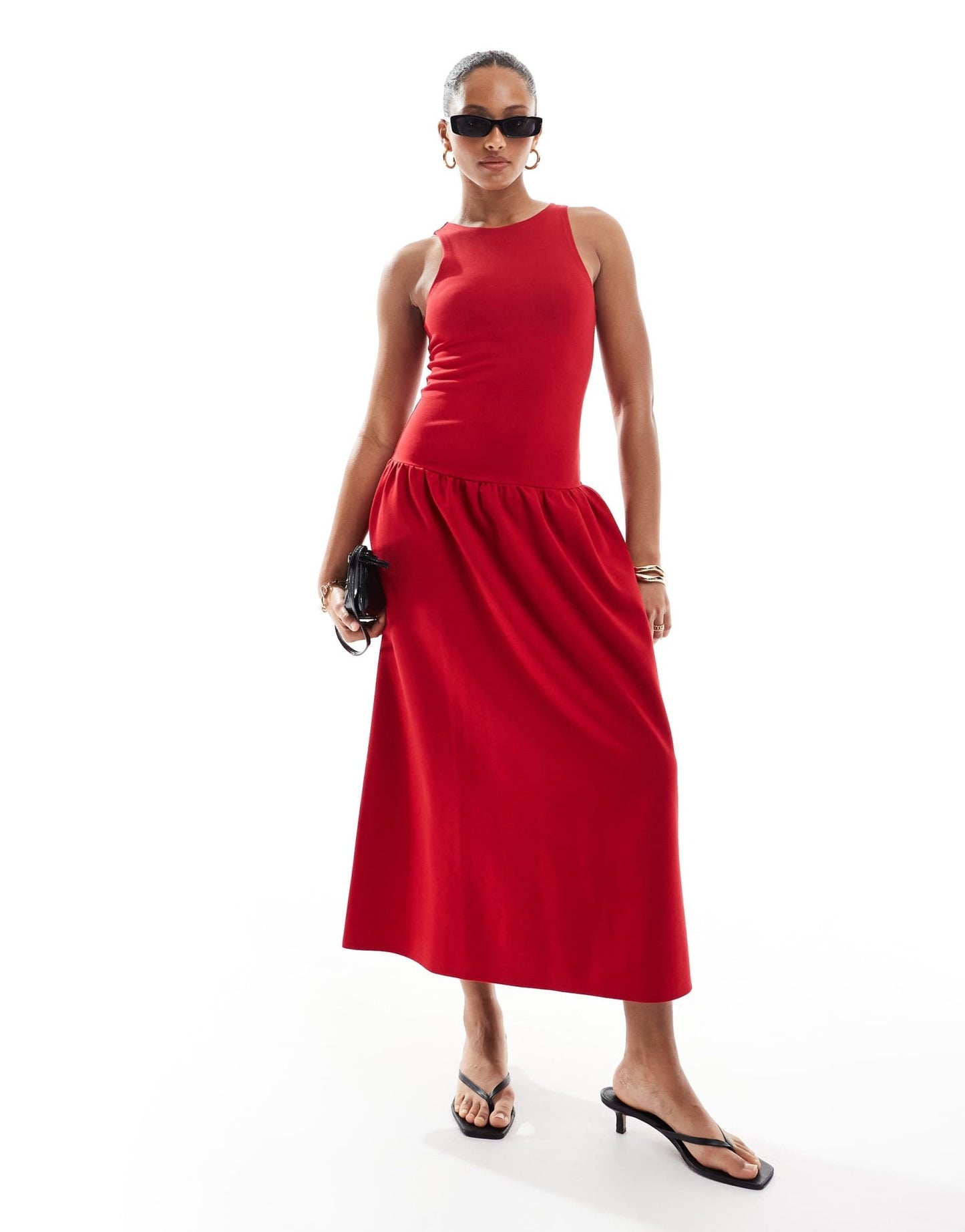 4th & Reckless sleeveless racerneck drop waist midaxi dress in red - ASOS Sample Sale
