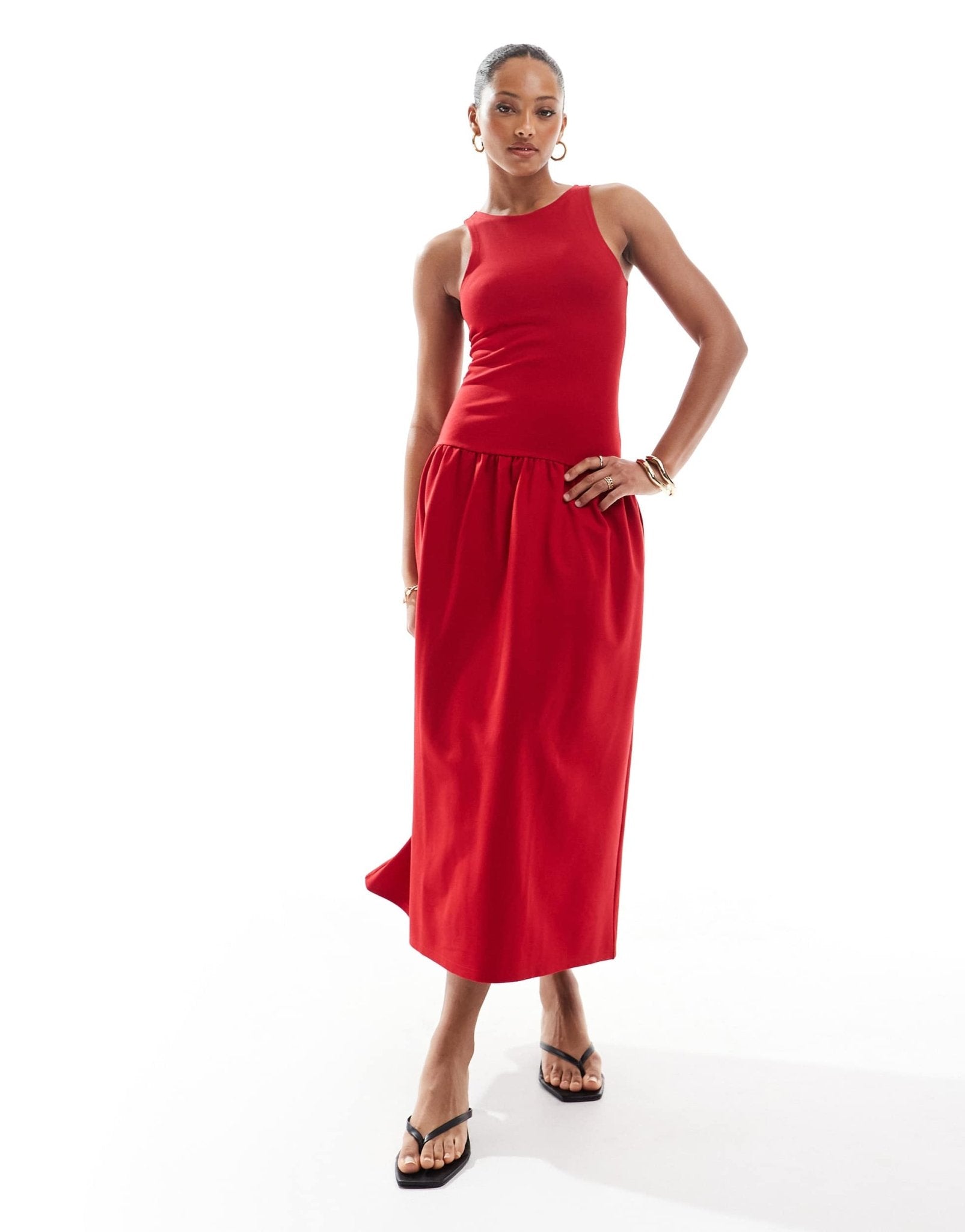 4th & Reckless sleeveless racerneck drop waist midaxi dress in red - ASOS Sample Sale