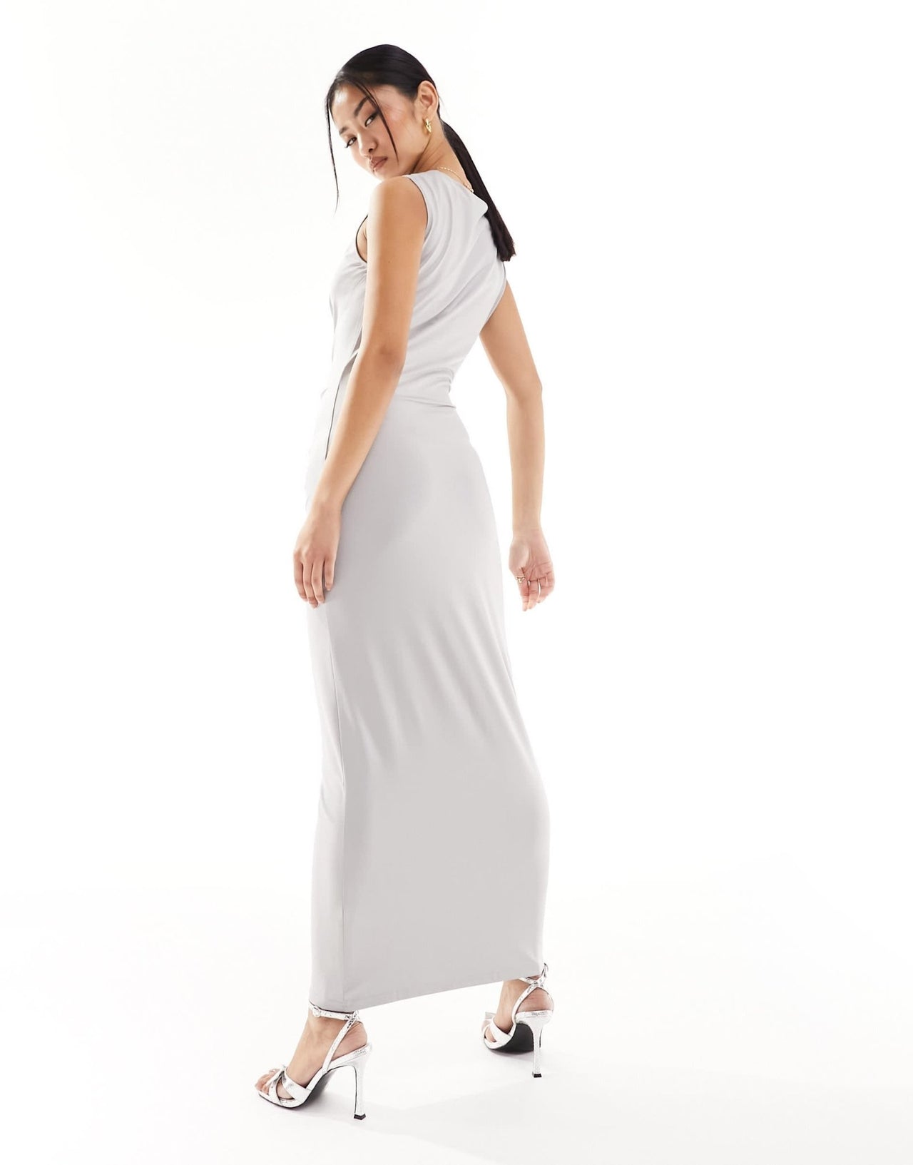 4th & Reckless sleeveless ruched high neck maxi dress in grey - ASOS Sample Sale