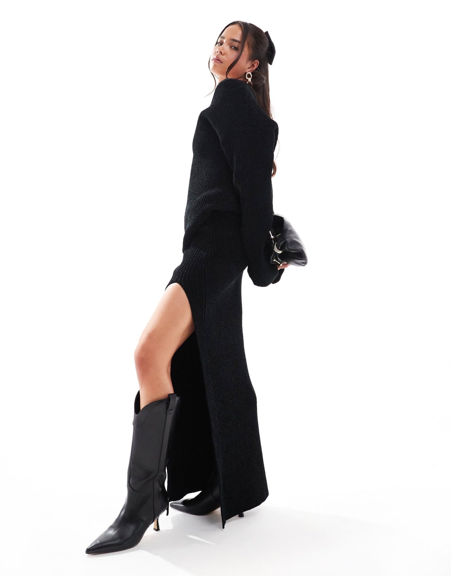 4th & Reckless soft rib knitted maxi skirt co - ord in black - ASOS Sample Sale