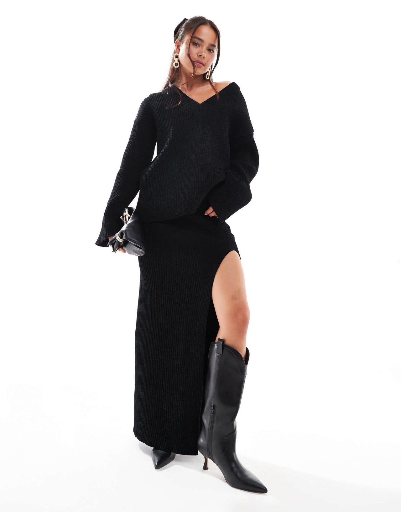 4th & Reckless soft rib knitted maxi skirt co - ord in black - ASOS Sample Sale
