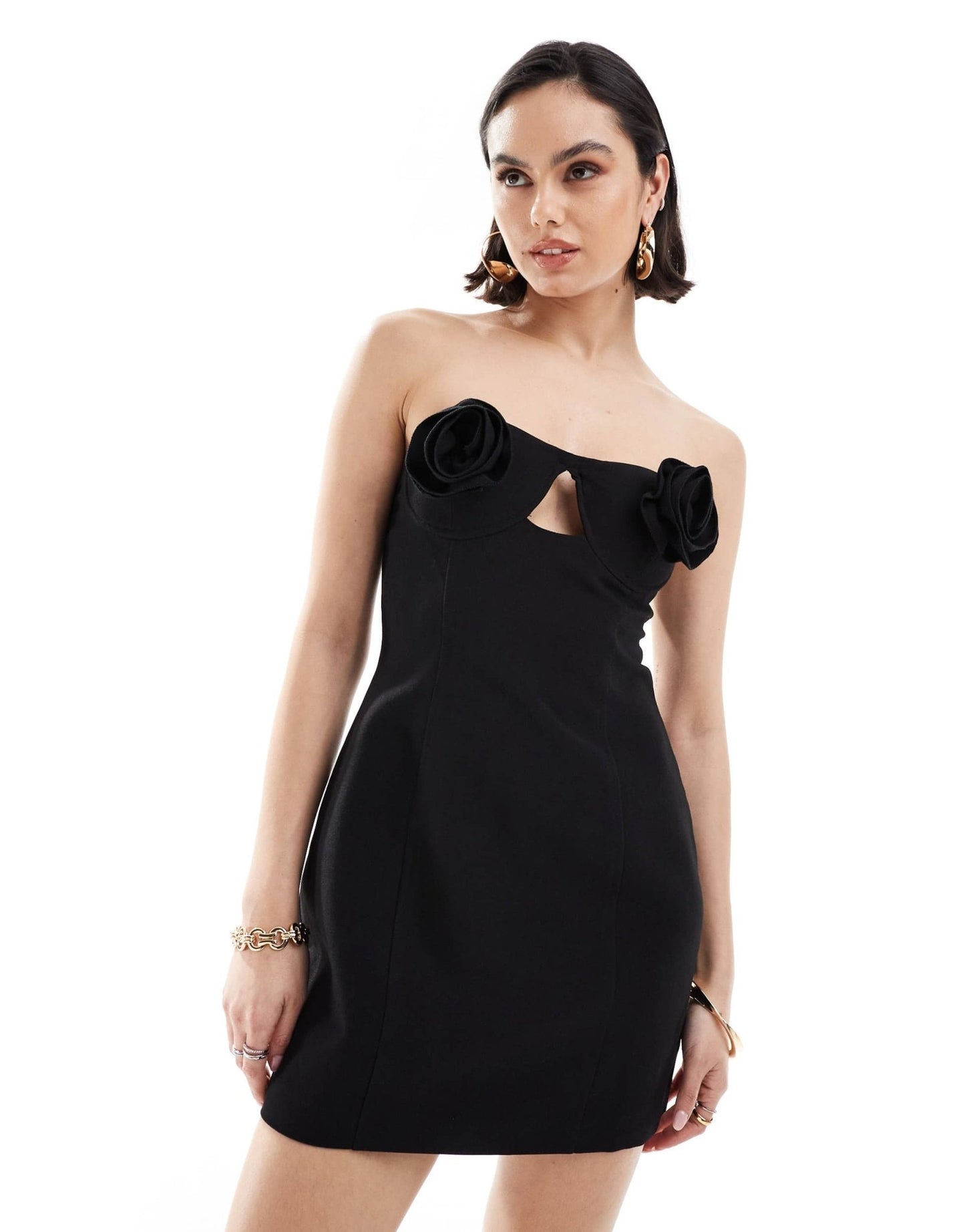 4th & Reckless structured corsage bust detail mini dress in black - ASOS Sample Sale