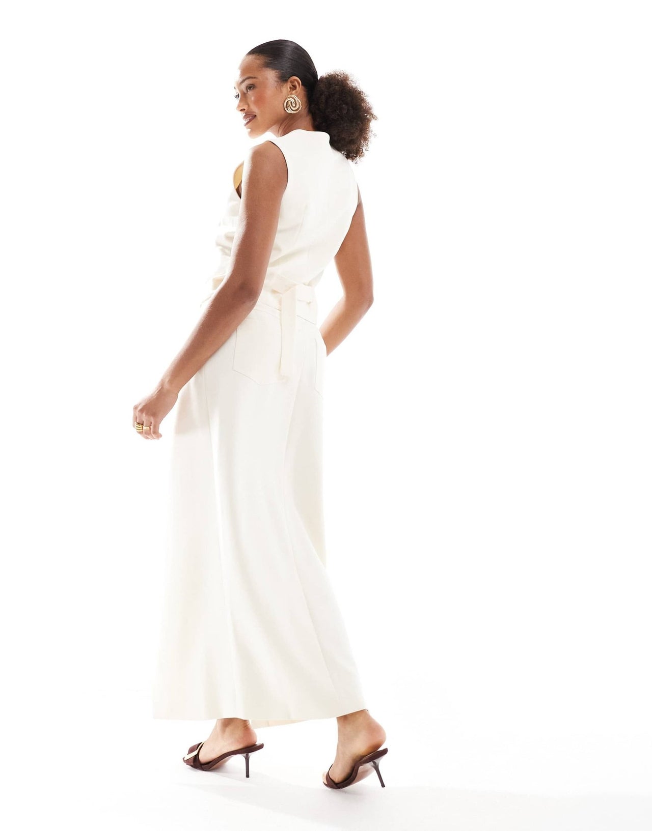 4th & Reckless tailored asymmetric waist side split maxi skirt co - ord in cream - ASOS Sample Sale