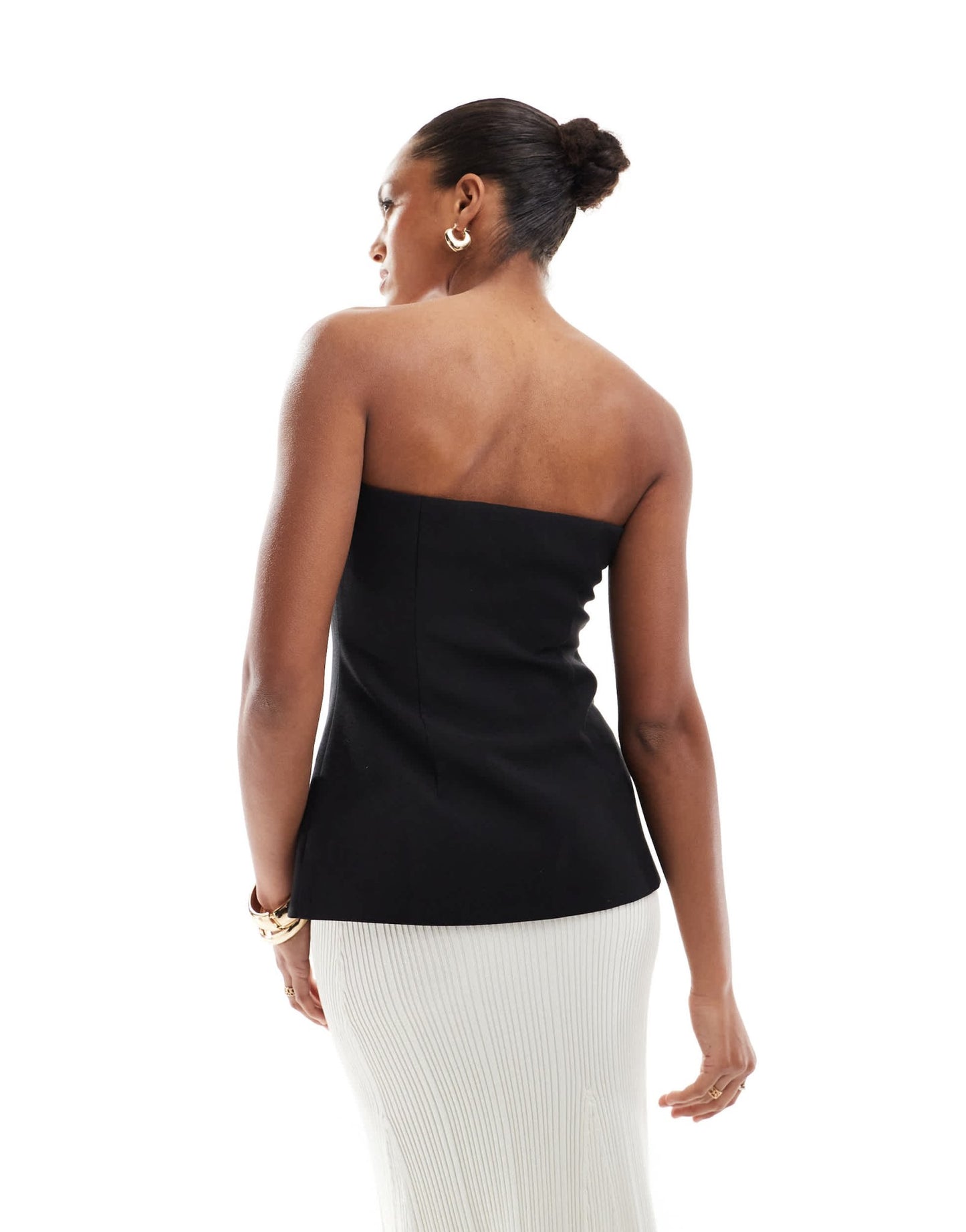 4th & Reckless tailored bandeau split front gold button top in black - ASOS Sample Sale