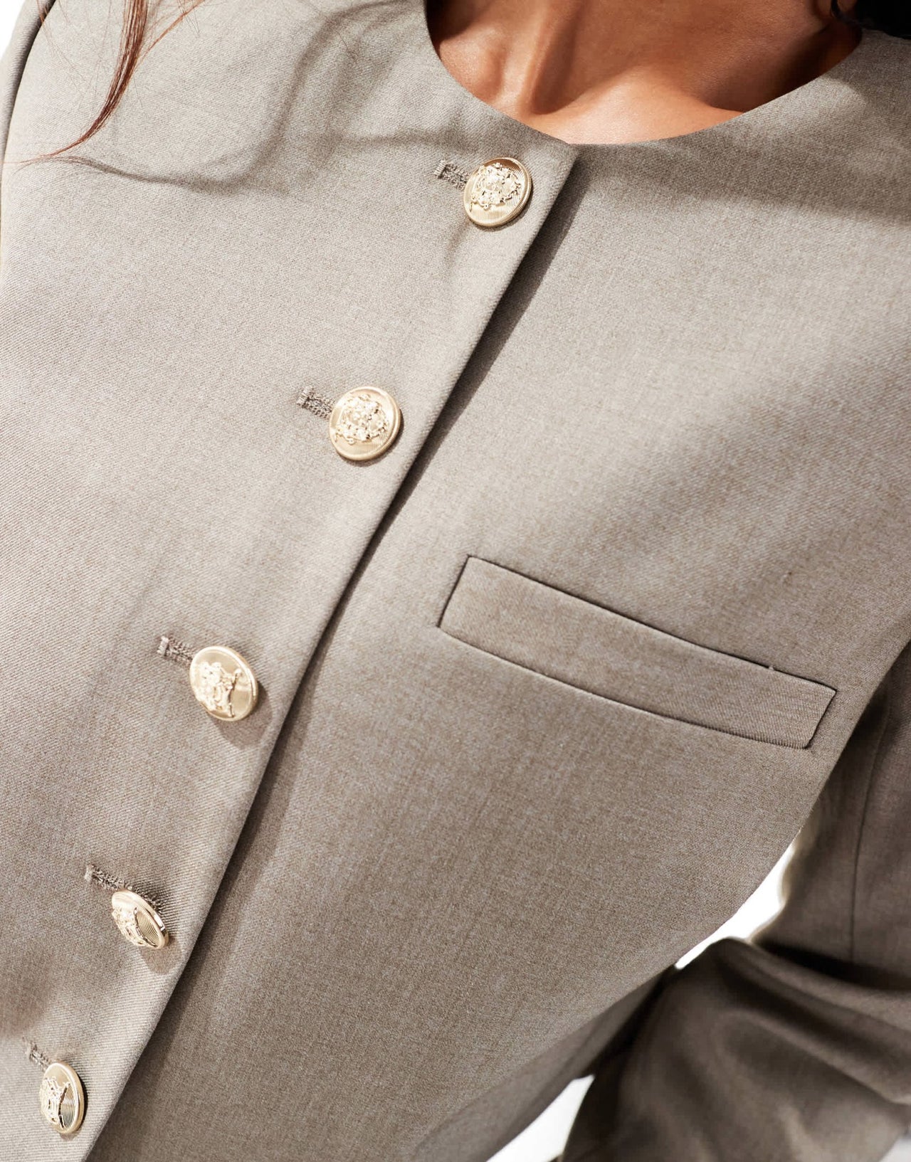 4th & Reckless tailored gold button through jacket in taupe - ASOS Sample Sale
