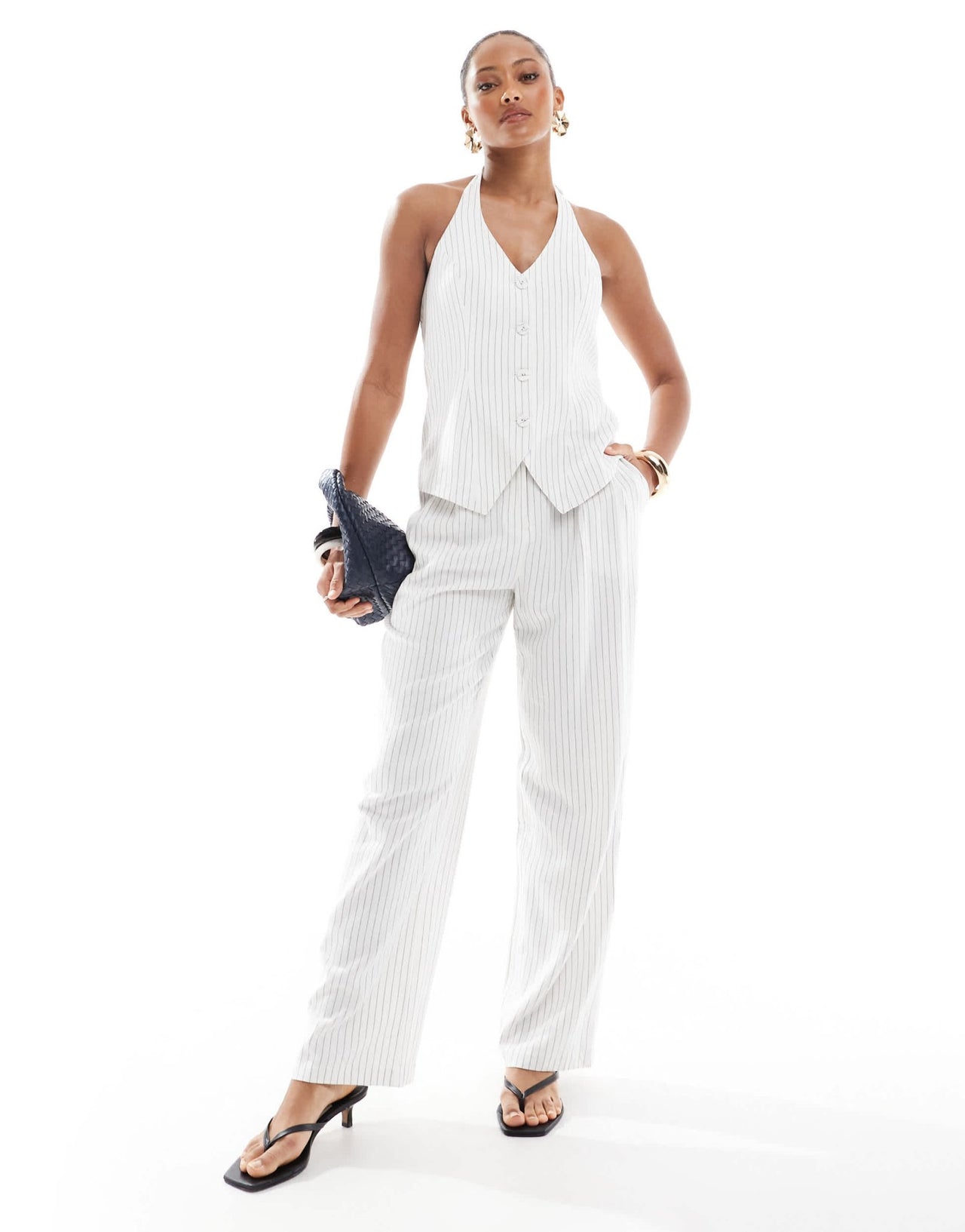 4th & Reckless tailored wide leg trousers co - ord in white pinstripe - ASOS Sample Sale