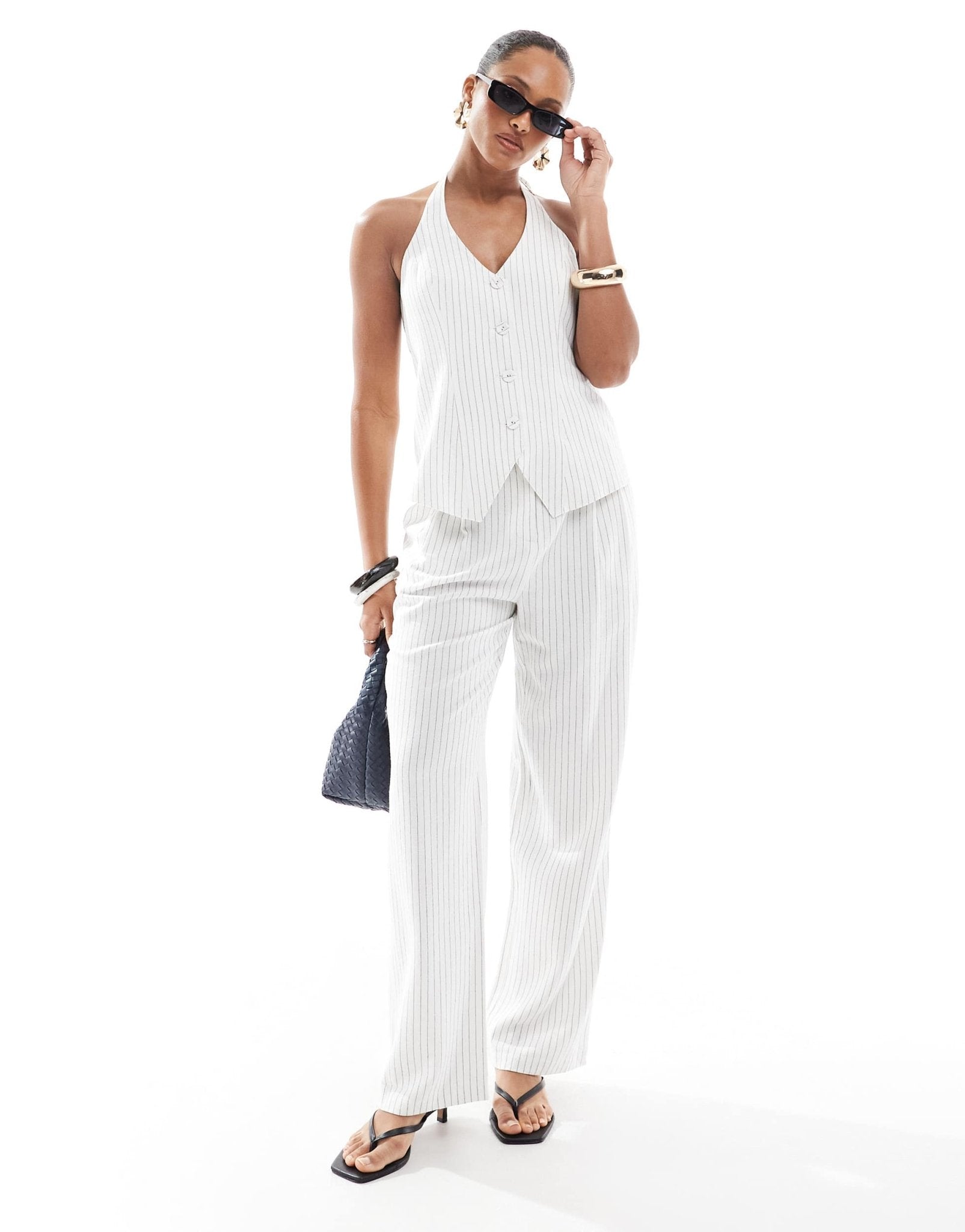 4th & Reckless tailored wide leg trousers co - ord in white pinstripe - ASOS Sample Sale