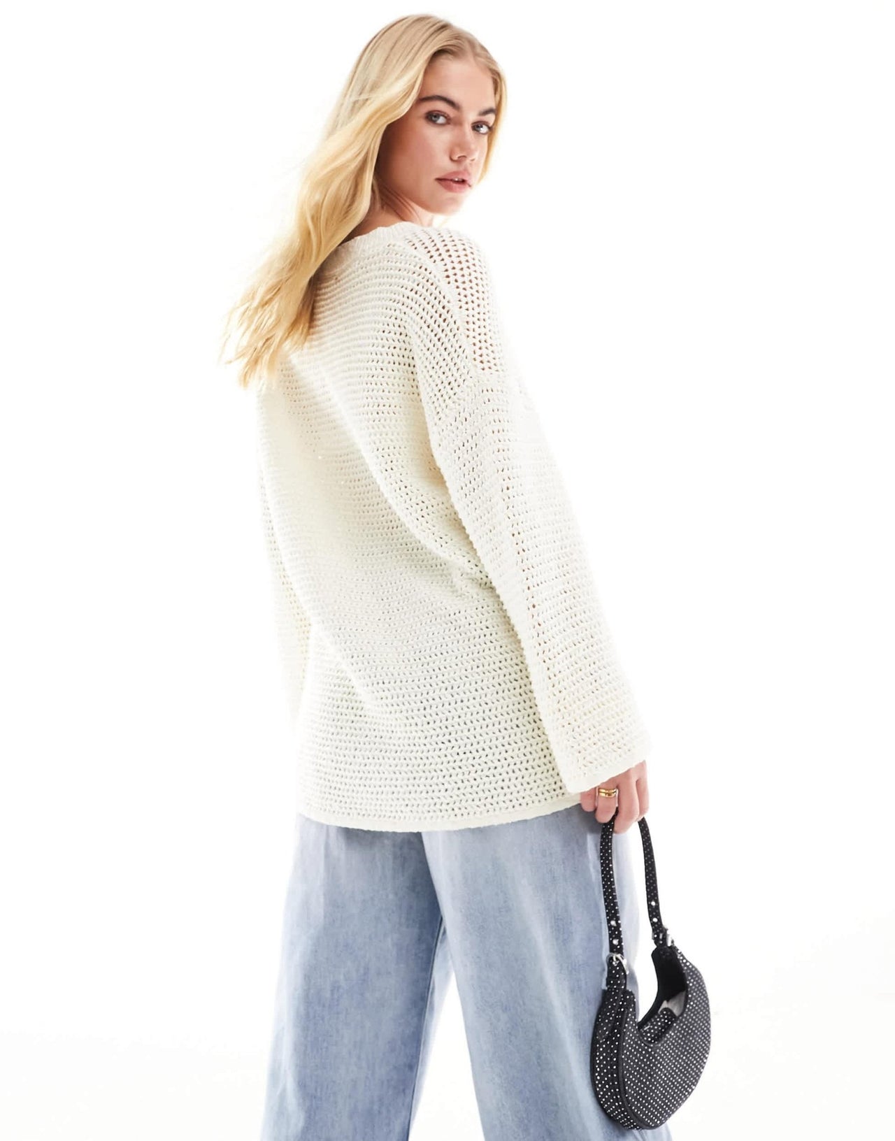 4th & Reckless v neck lightweight open knit jumper in cream - ASOS Sample Sale