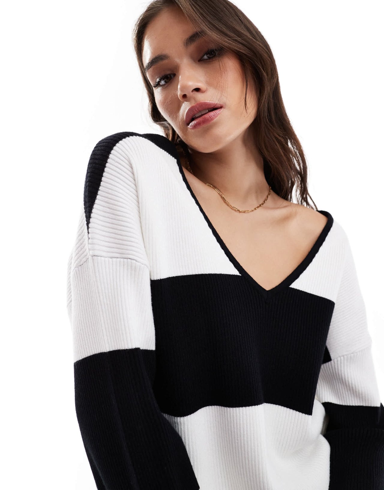 4th & Reckless v neck oversized jumper co - ord in black and white stripe - ASOS Sample Sale