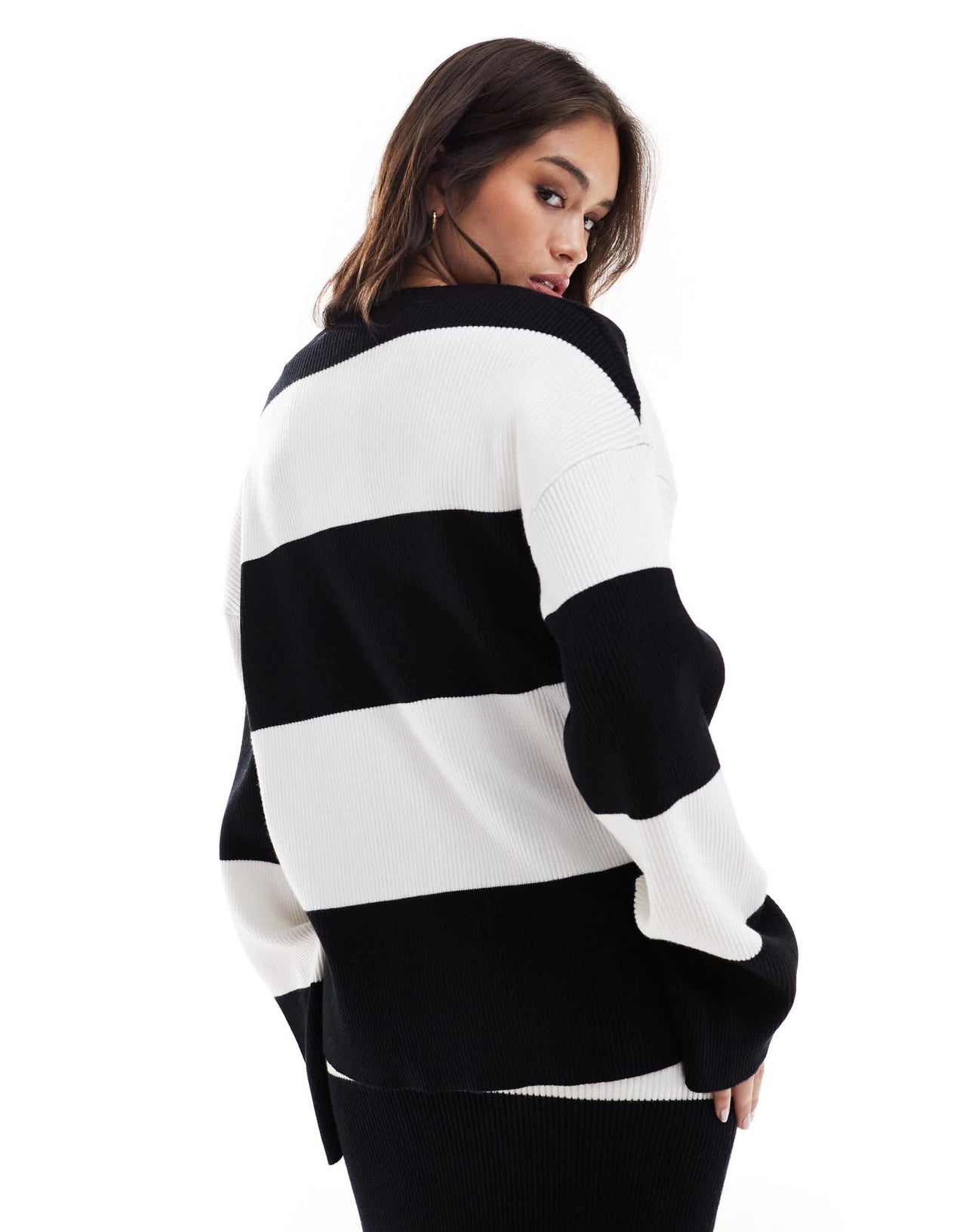 4th & Reckless v neck oversized jumper co - ord in black and white stripe - ASOS Sample Sale