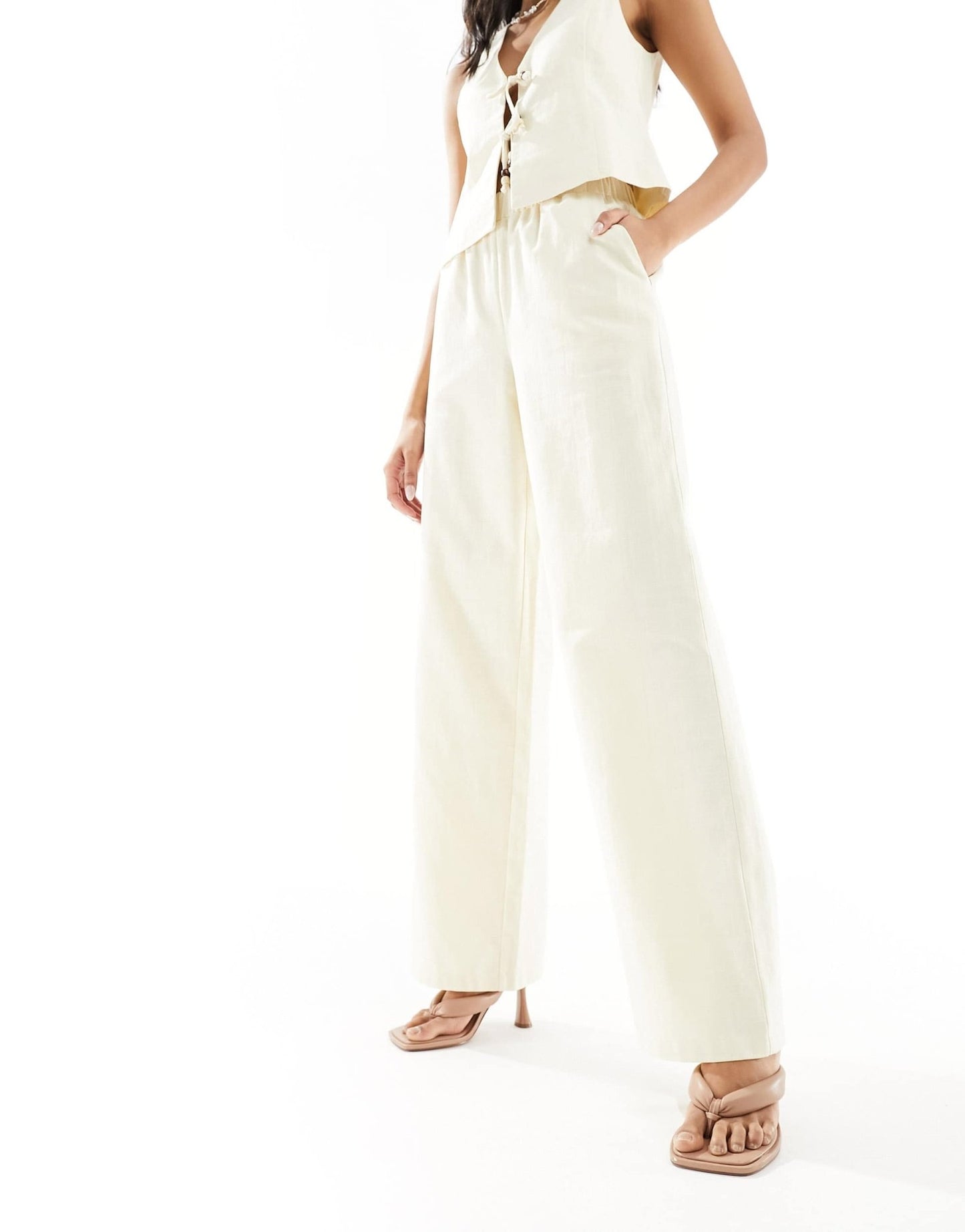 4th & Reckless wide leg trousers co - ord in cream - ASOS Sample Sale