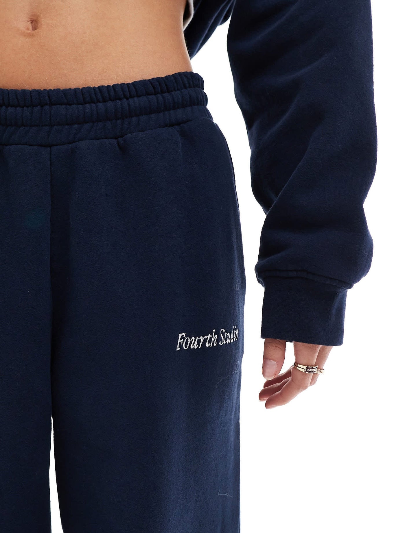 4th & Reckless x Felicia Wedin Apres Ski cuffed jogger embroidered logo co - ord in navy - ASOS Sample Sale