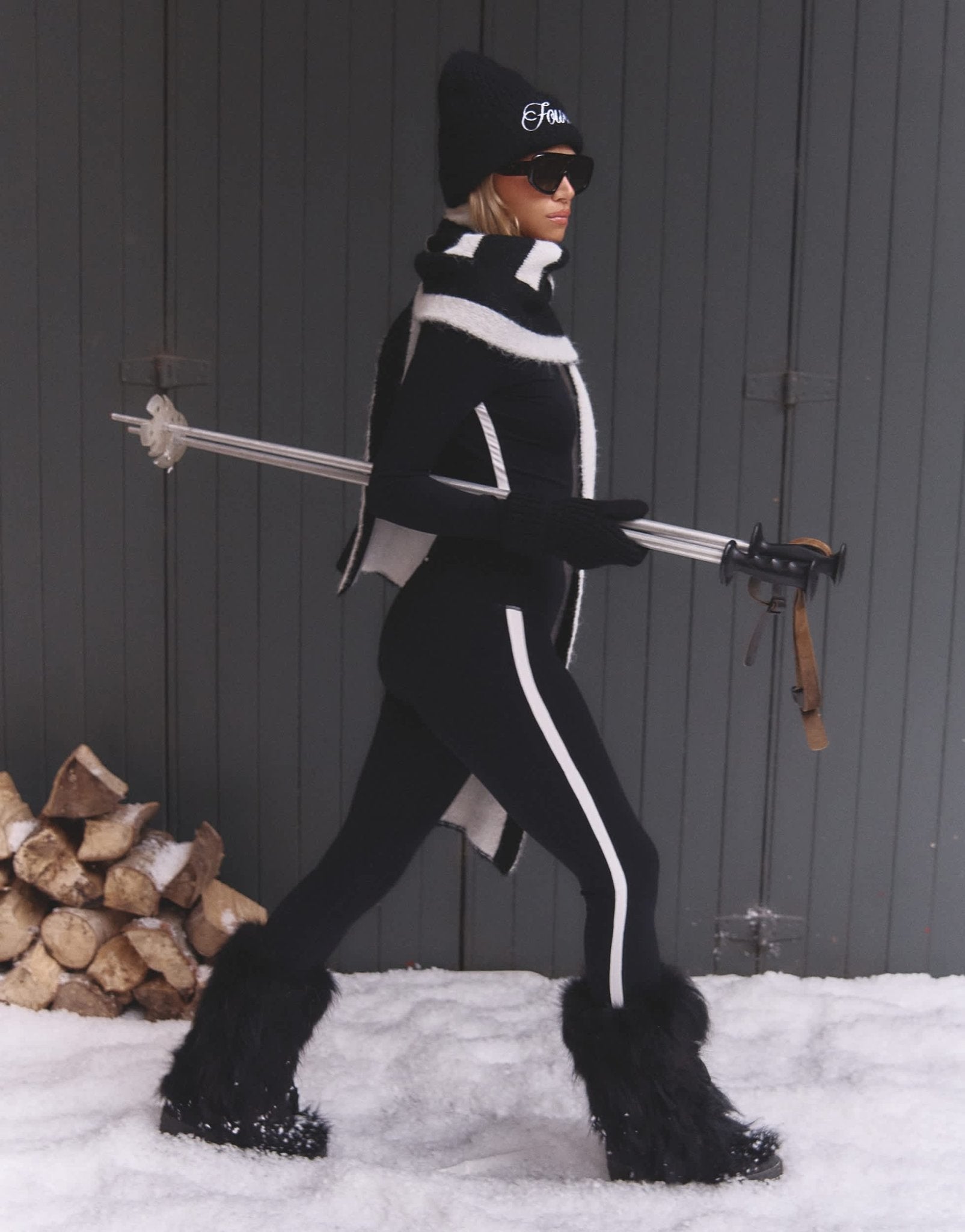 4th & Reckless x Felicia Wedin Apres Ski Indra active legging with contrast piping co-ord in black - ASOS Sample Sale