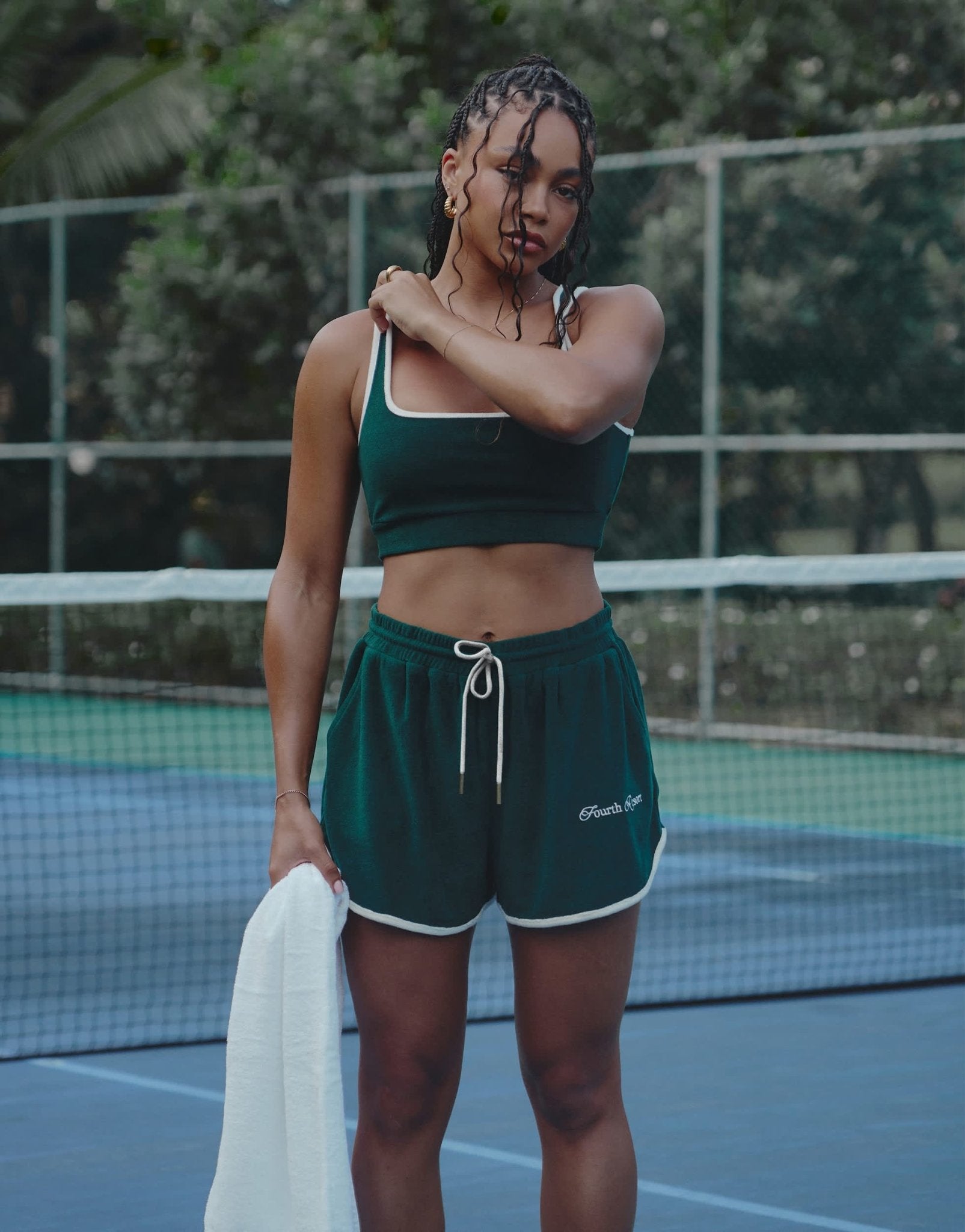 4th & Reckless x Loz Vassallo Ella towelling short in green - ASOS Sample Sale