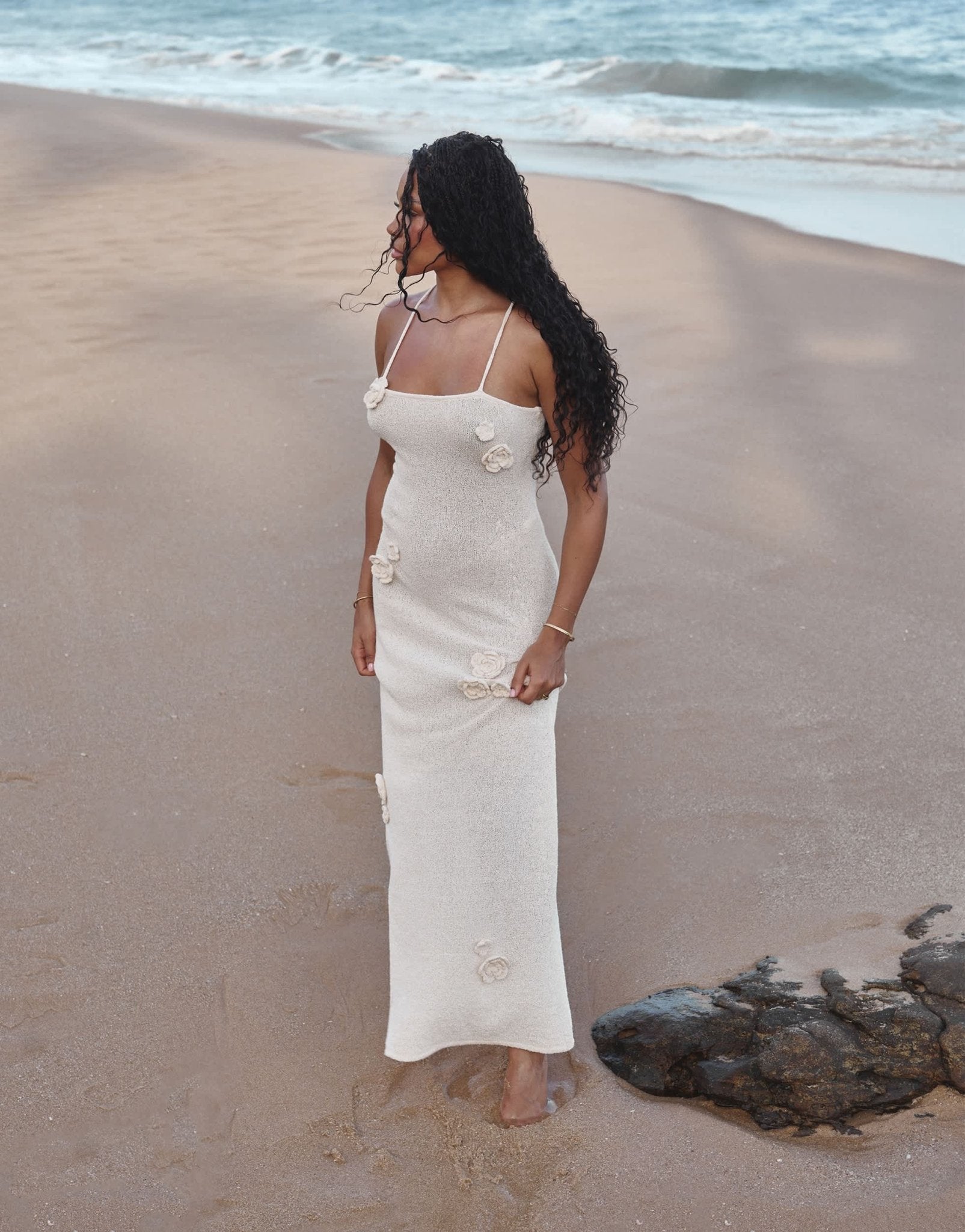 4th & Reckless x Loz Vassallo isla sheer knit maxi beach dress in off white - ASOS Sample Sale