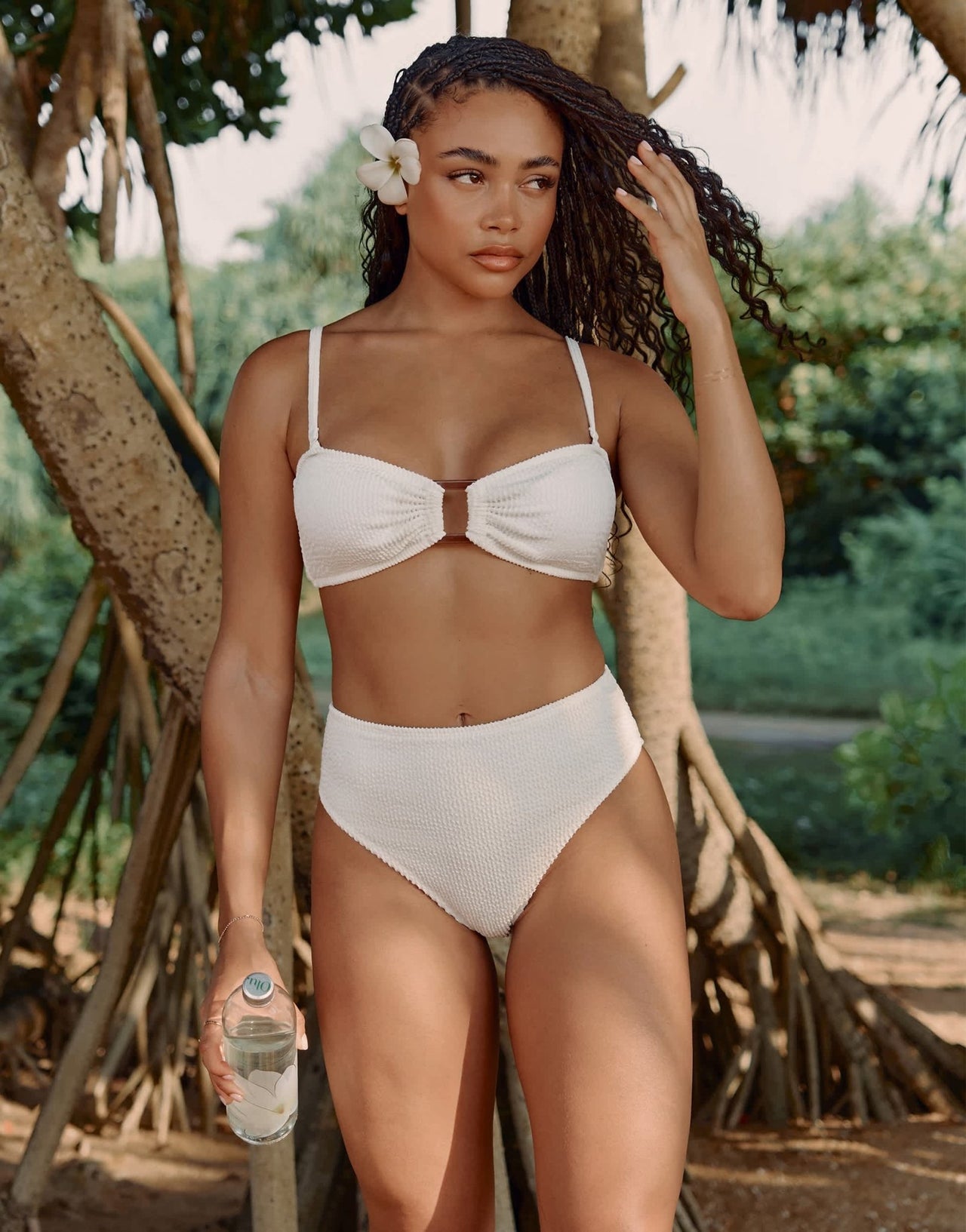 4th & Reckless x Loz Vassallo lulu crinkle high waist bikini bottom in cream - ASOS Sample Sale