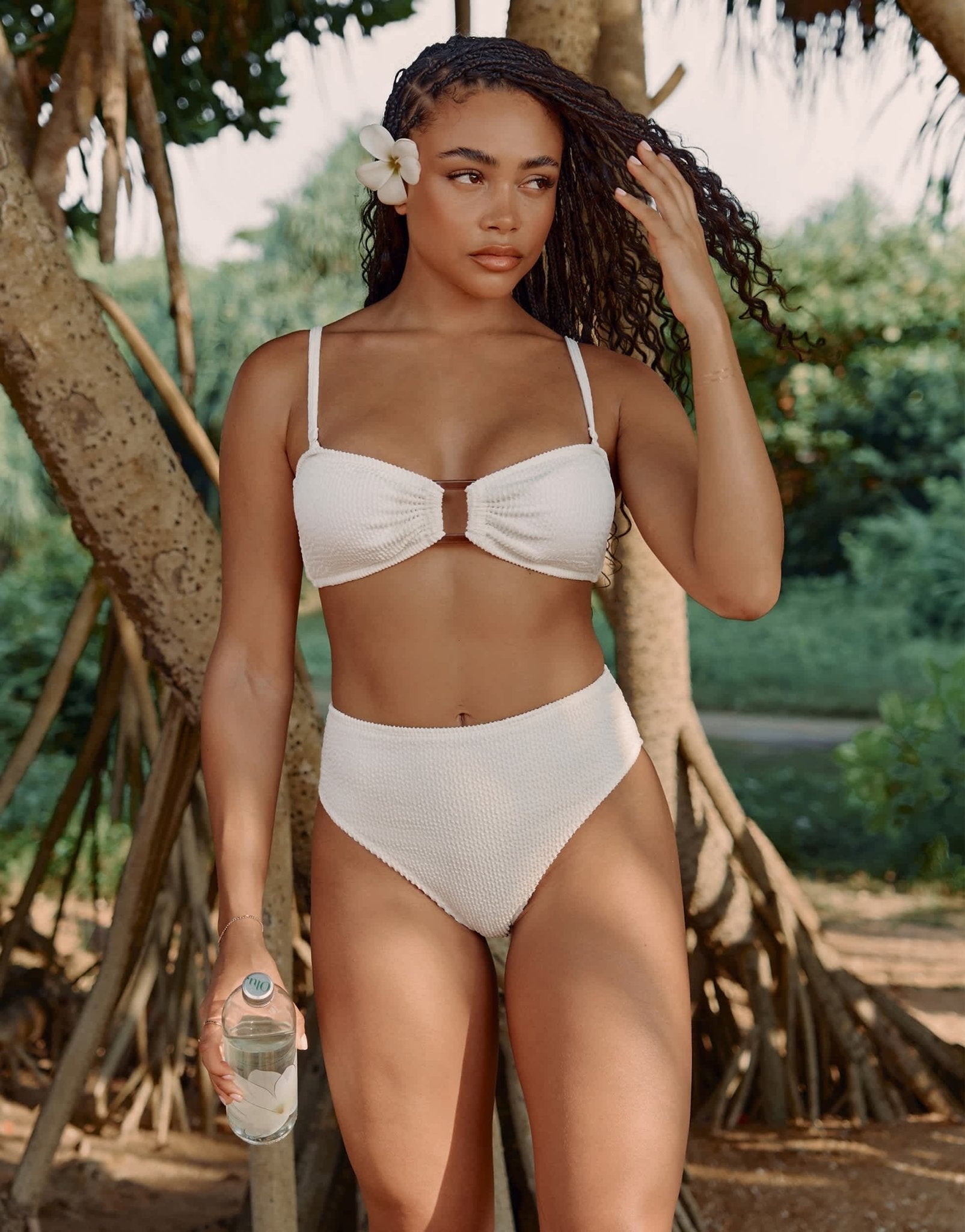 4th & Reckless x Loz Vassallo lulu crinkle high waist bikini bottom in cream - ASOS Sample Sale