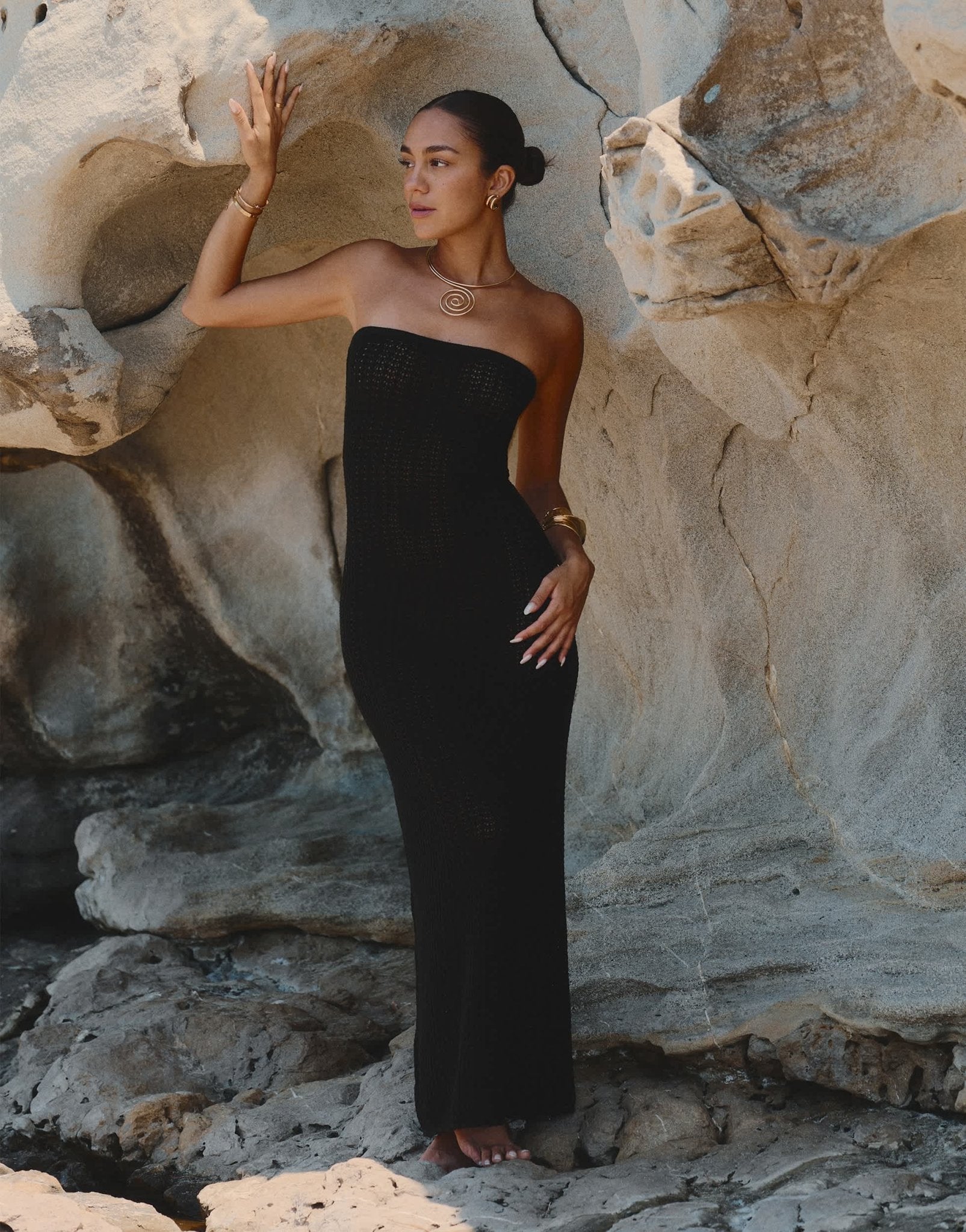 4th & Reckless x Luana Barron emily crochet maxi bandeau beach dress in black - ASOS Sample Sale
