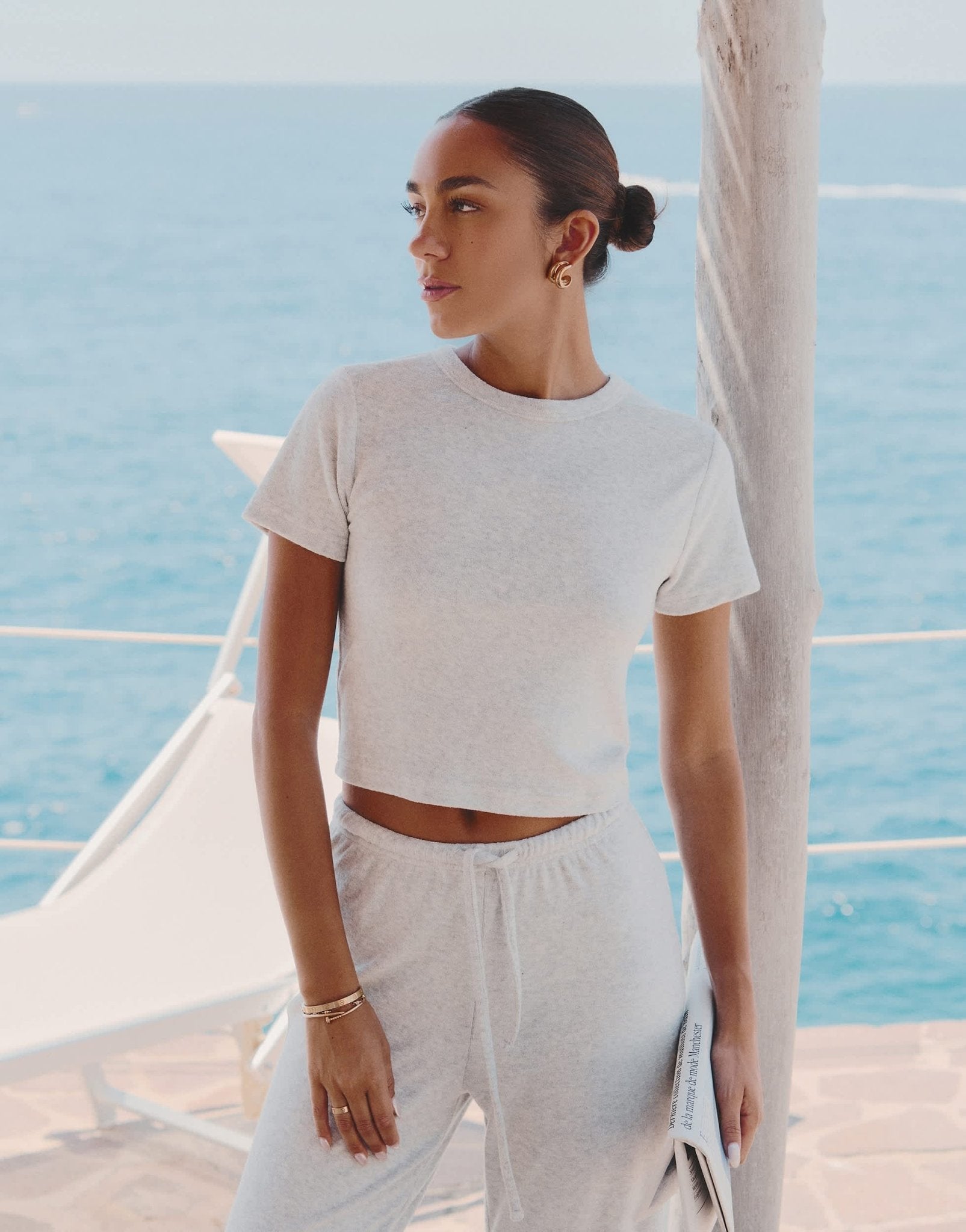 4th & Reckless X Luana Barron Sabine towelling baby tee in grey - ASOS Sample Sale