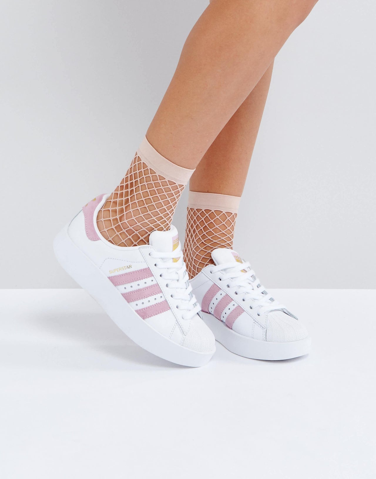 adidas Originals White And Pink Superstar Bold Sole Trainer
