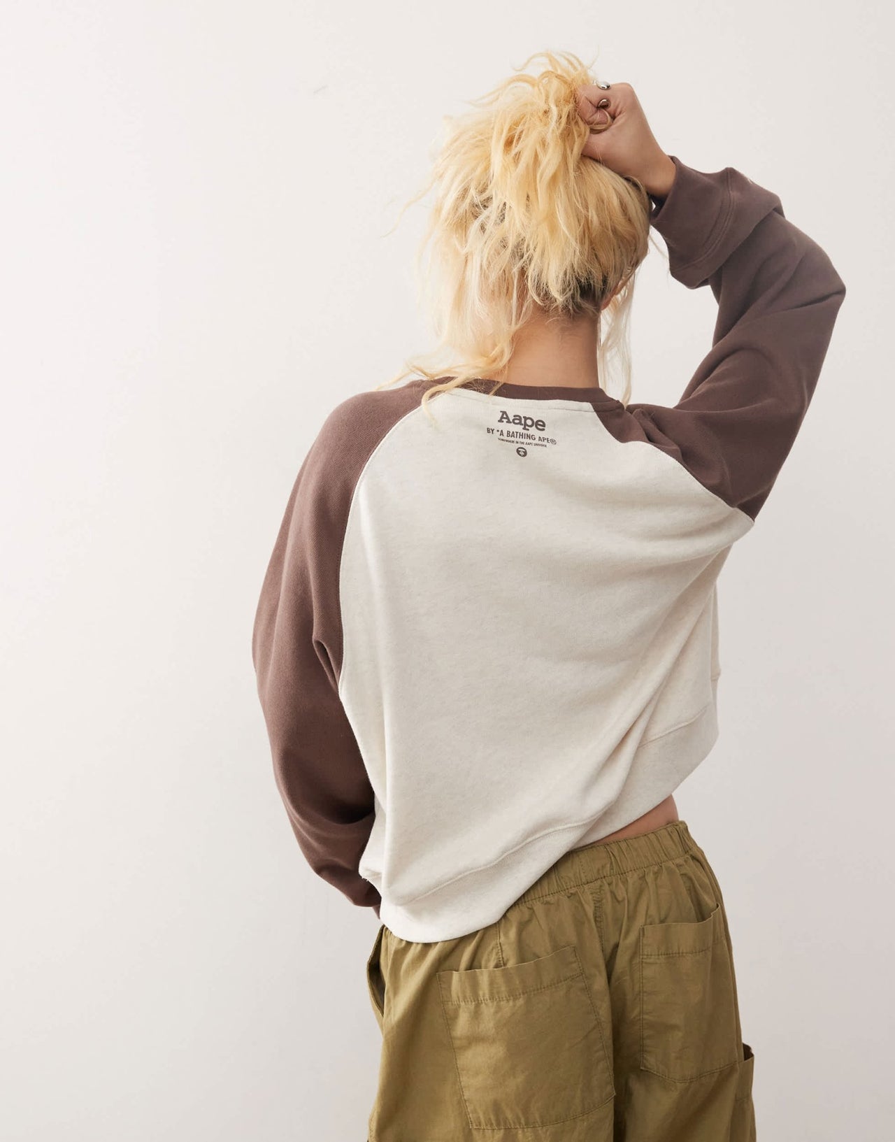 Aape By A Bathing Ape contrast panel sleeve sweatshirt in ivory - ASOS Sample Sale