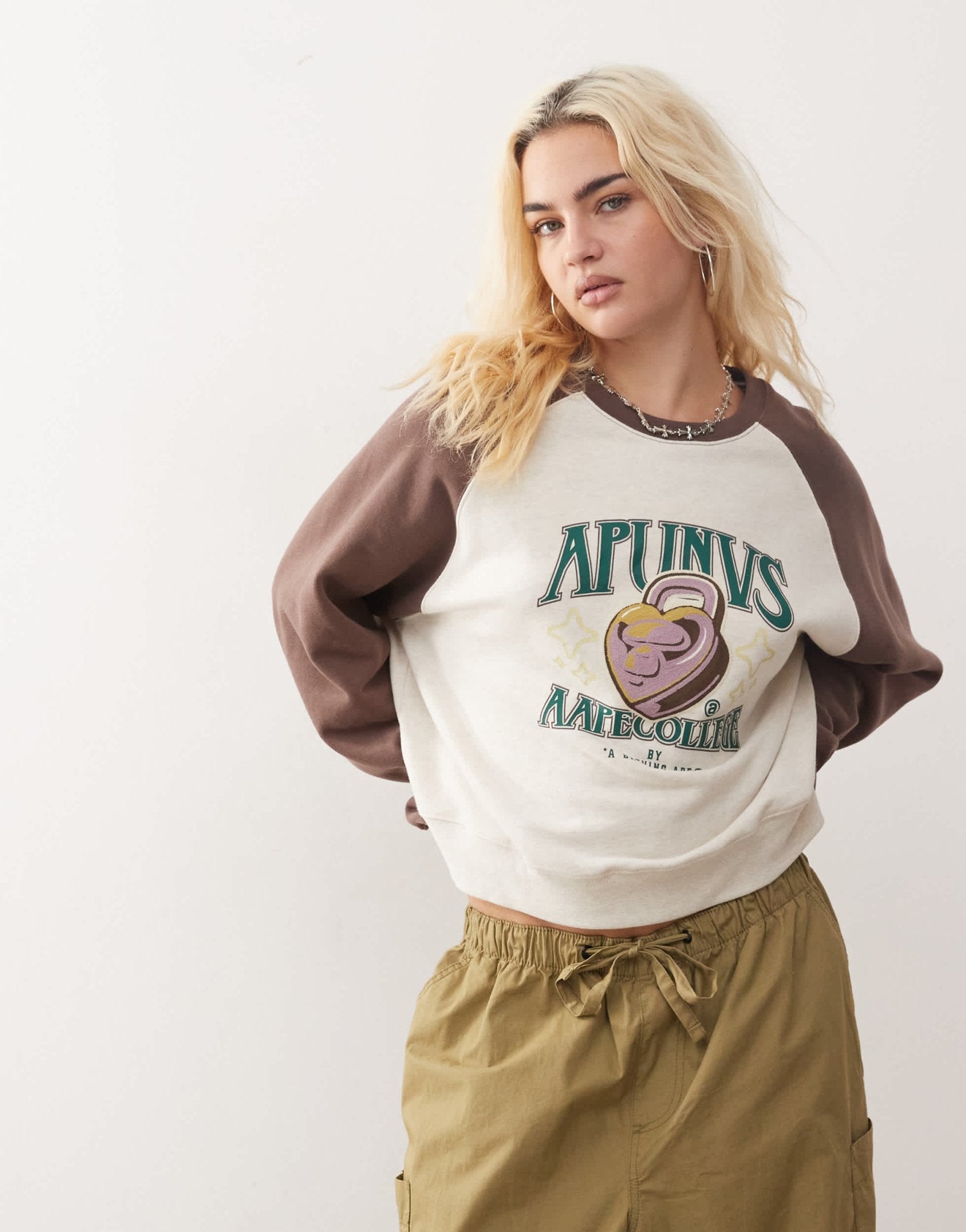 Aape By A Bathing Ape contrast panel sleeve sweatshirt in ivory - ASOS Sample Sale