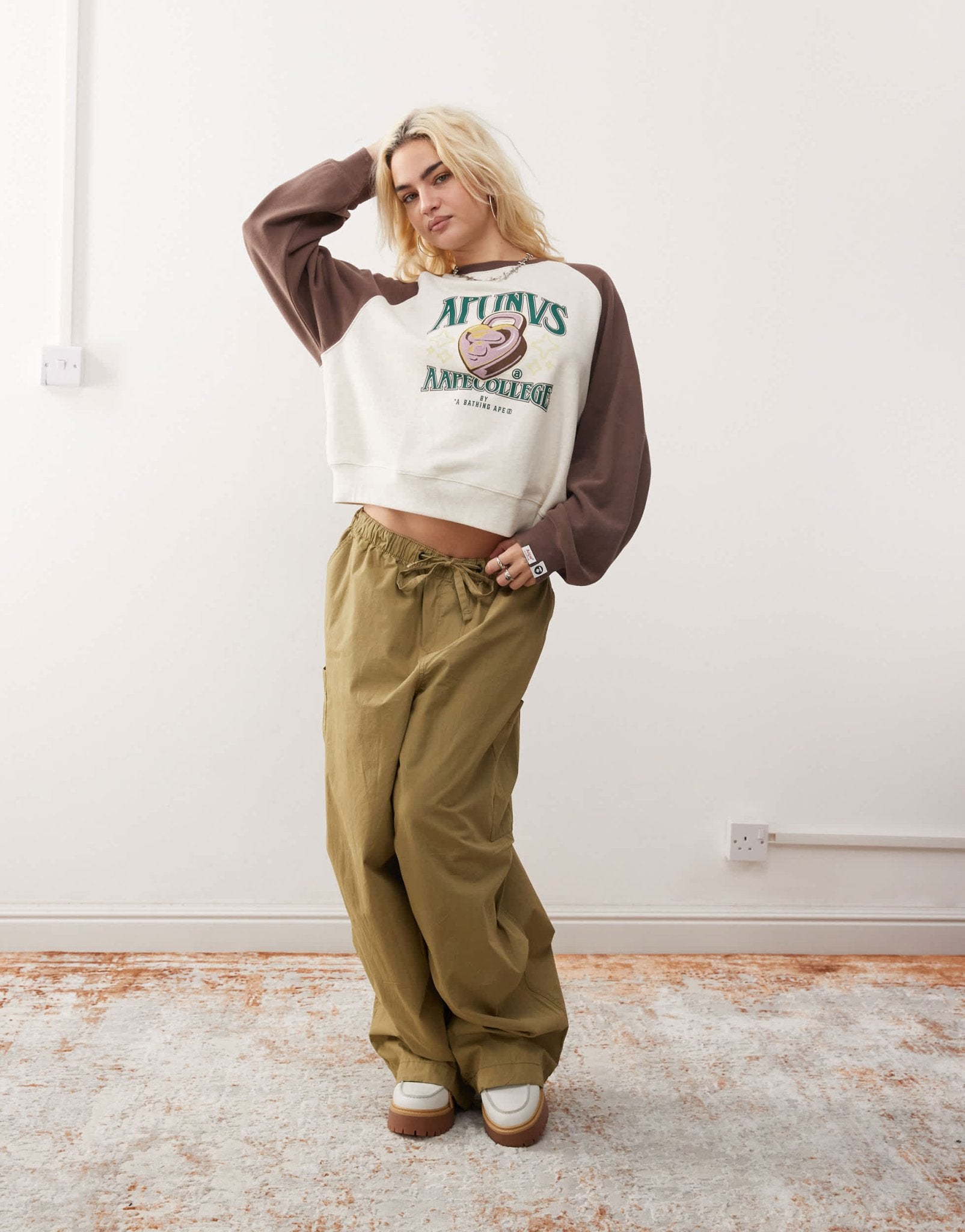 Aape By A Bathing Ape contrast panel sleeve sweatshirt in ivory - ASOS Sample Sale