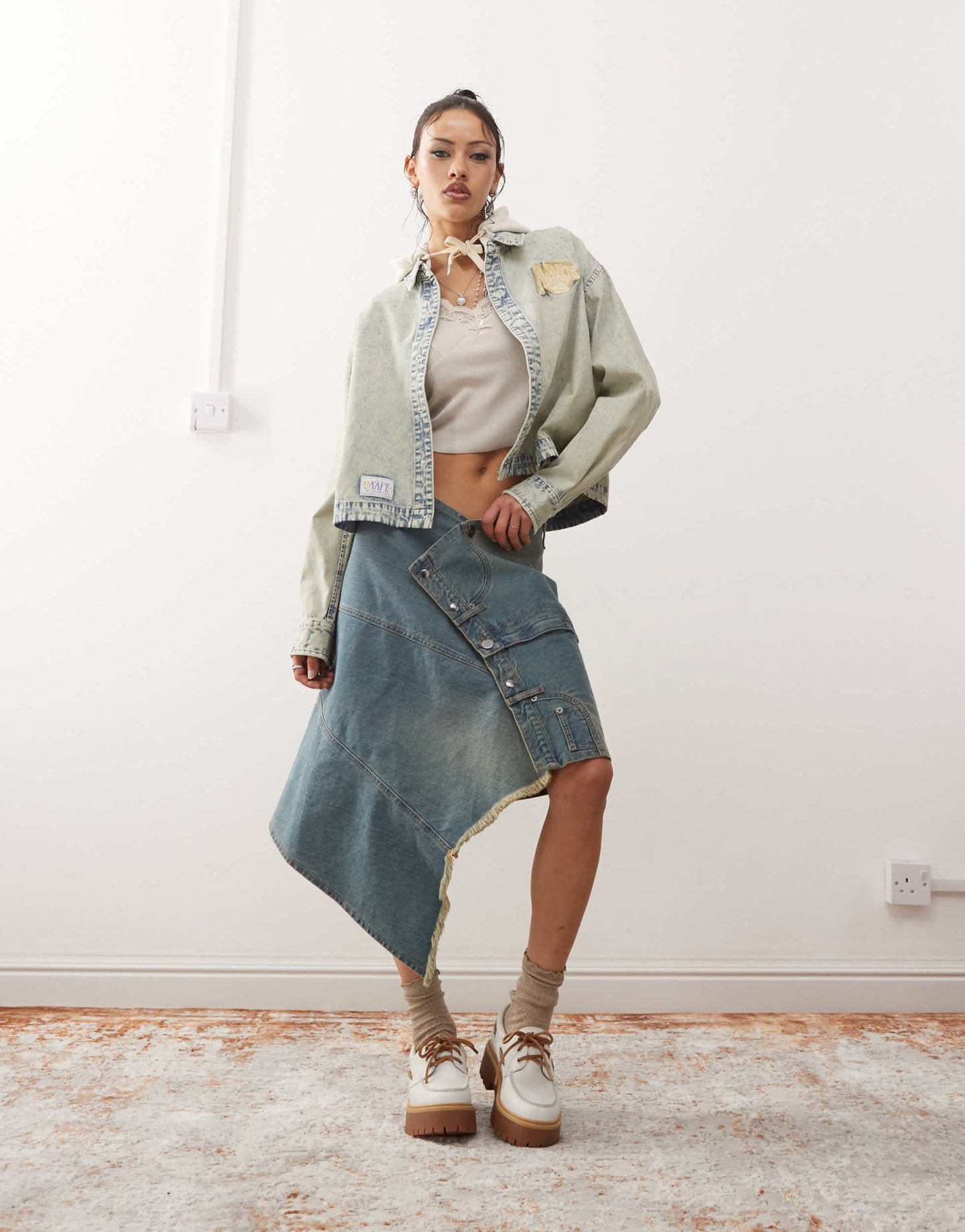 Aape By A Bathing Ape hooded denim shirt in light blue wash - ASOS Sample Sale