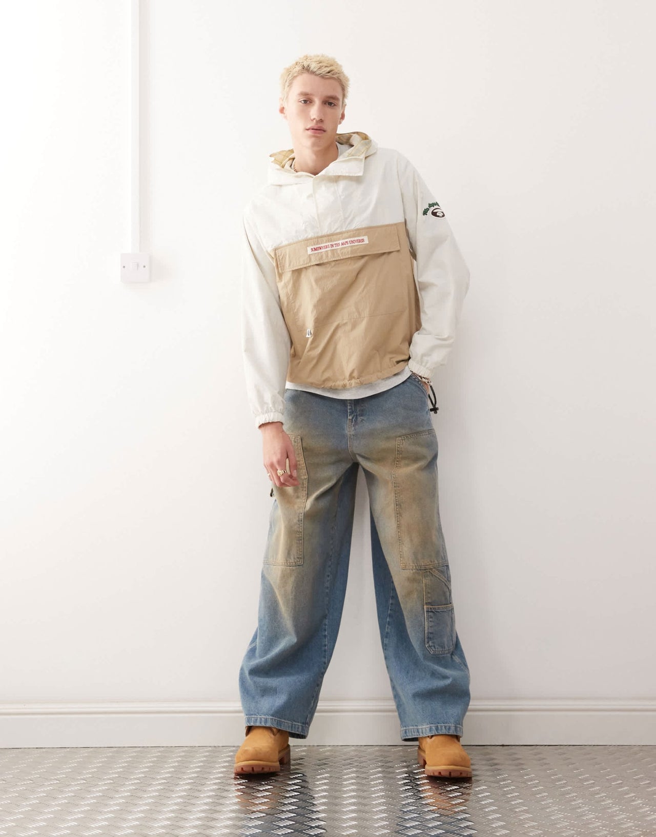Aape by A Bathing Ape lightweight overhead check jacket in beige - ASOS Sample Sale