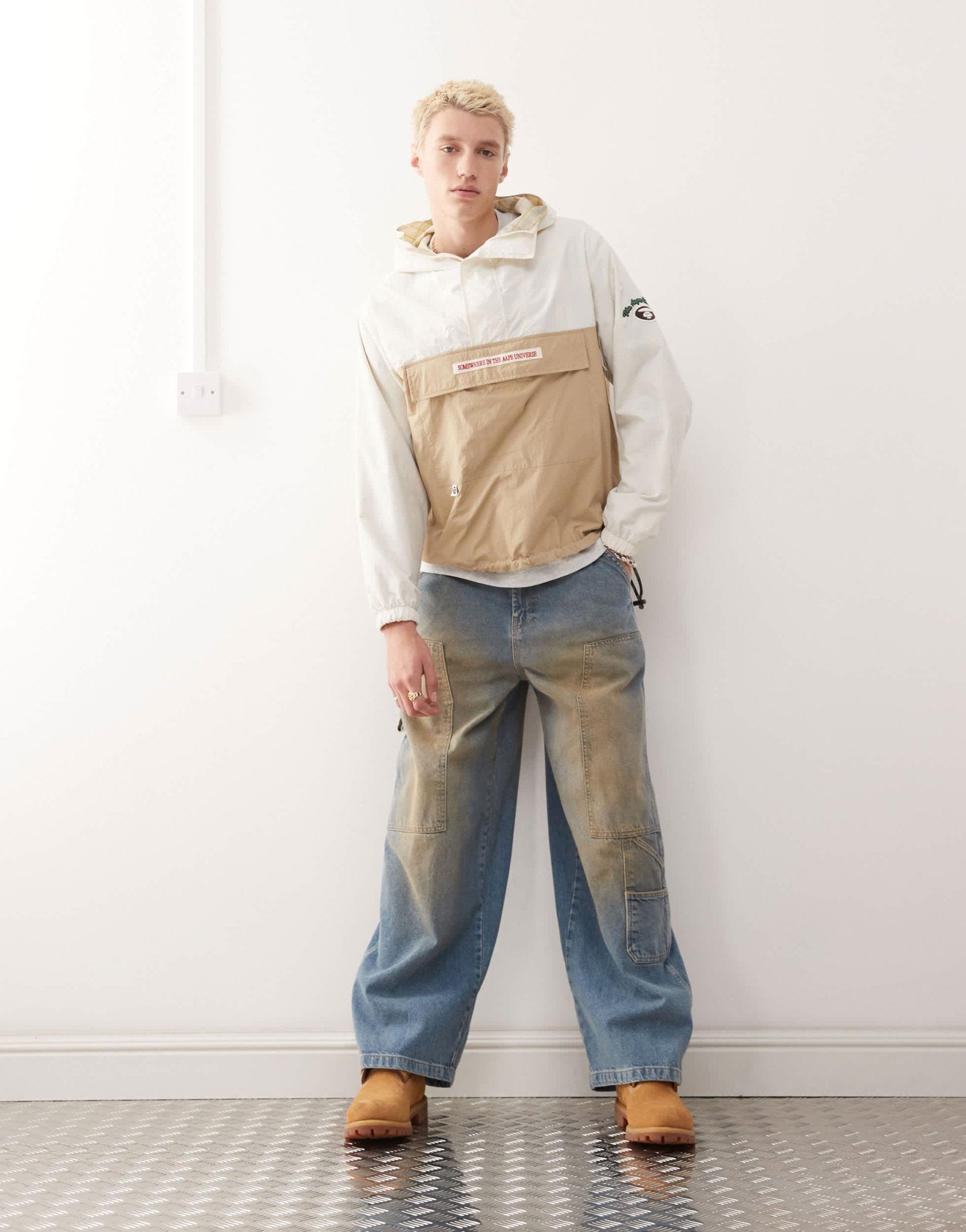Aape by A Bathing Ape lightweight overhead check jacket in beige - ASOS Sample Sale